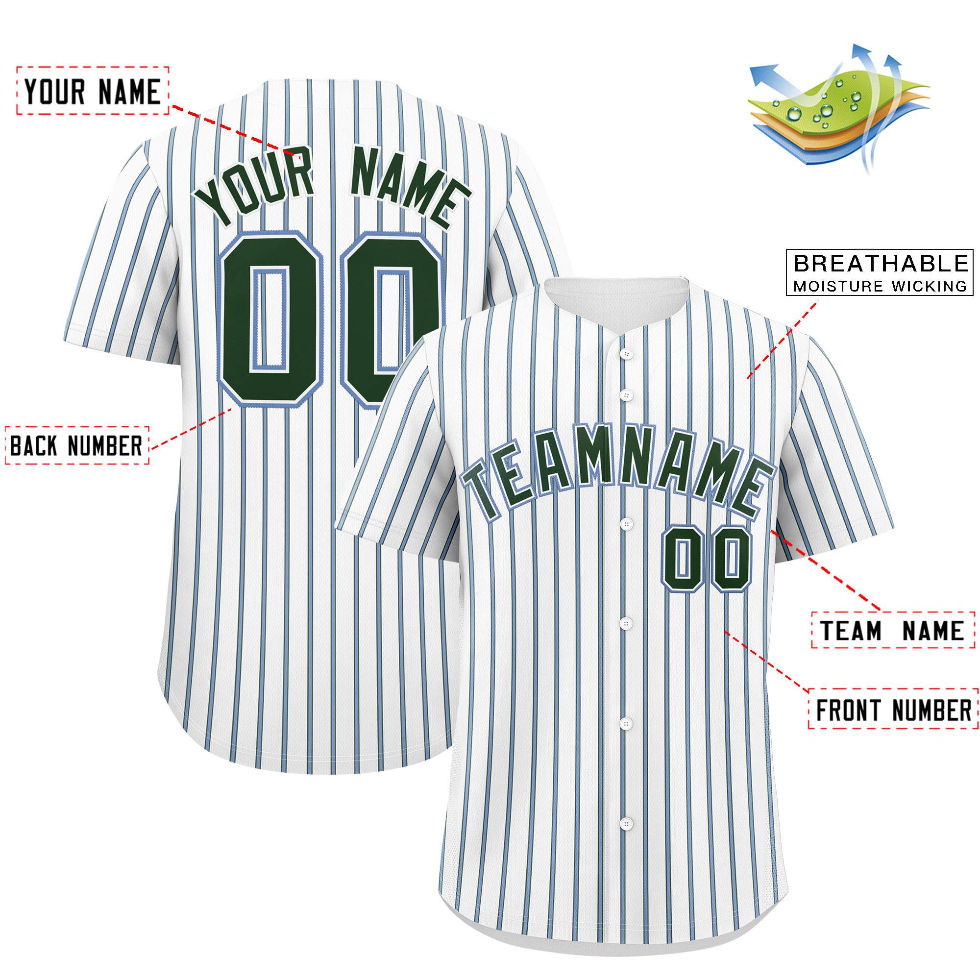 Custom White Light Blue Tricolor Stripe Fashion Authentic Baseball Jersey