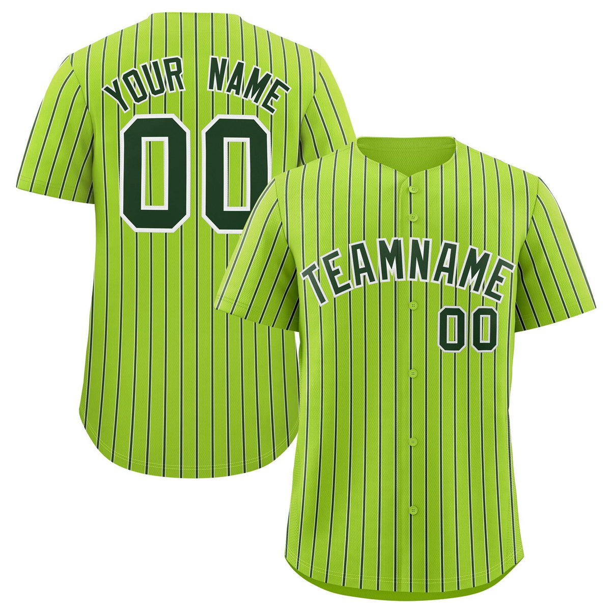 Custom Neon Green White Tricolor Stripe Fashion Authentic Baseball Jersey