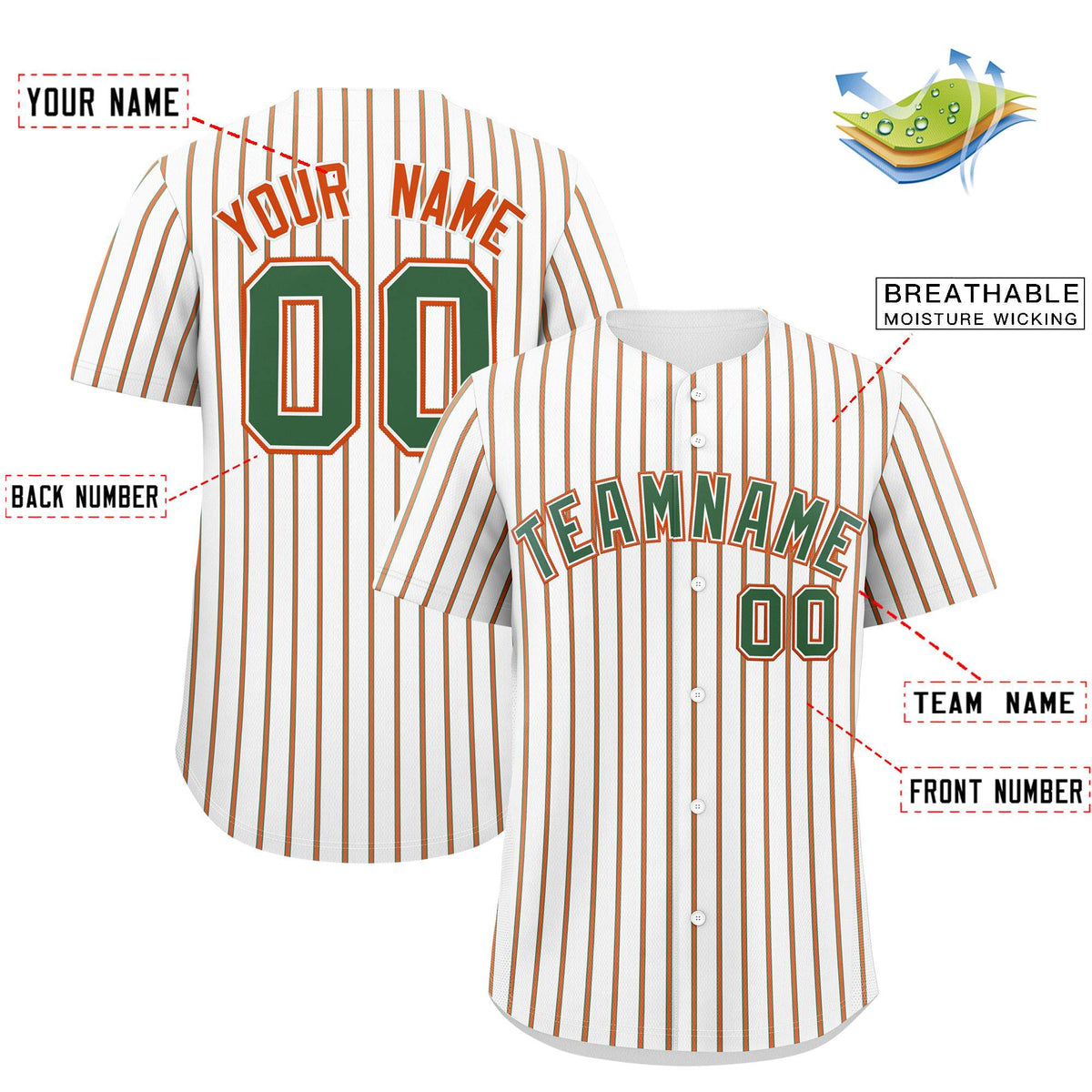 Custom White Kelly Green Tricolor Stripe Fashion Authentic Baseball Jersey