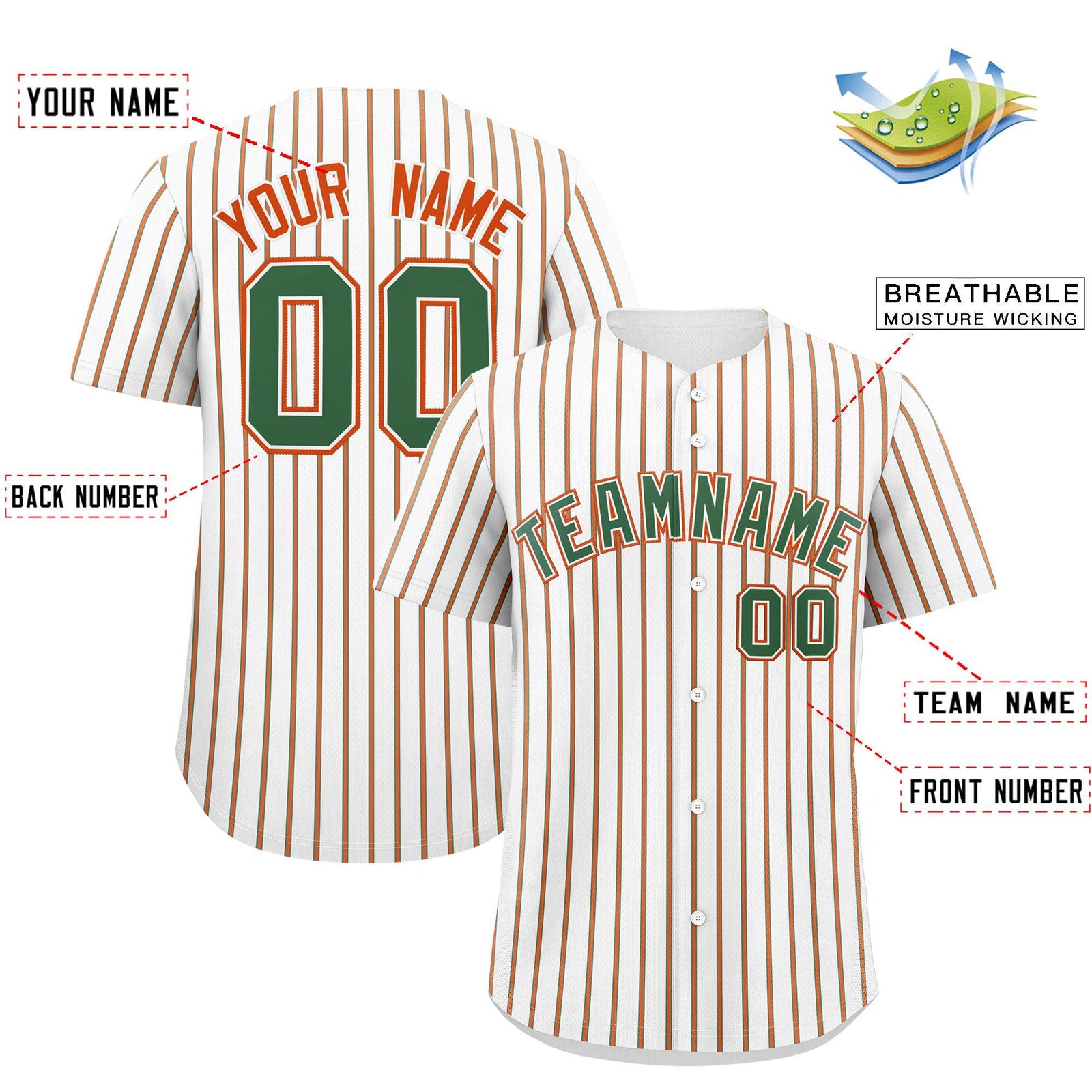 Custom White Kelly Green Tricolor Stripe Fashion Authentic Baseball Jersey