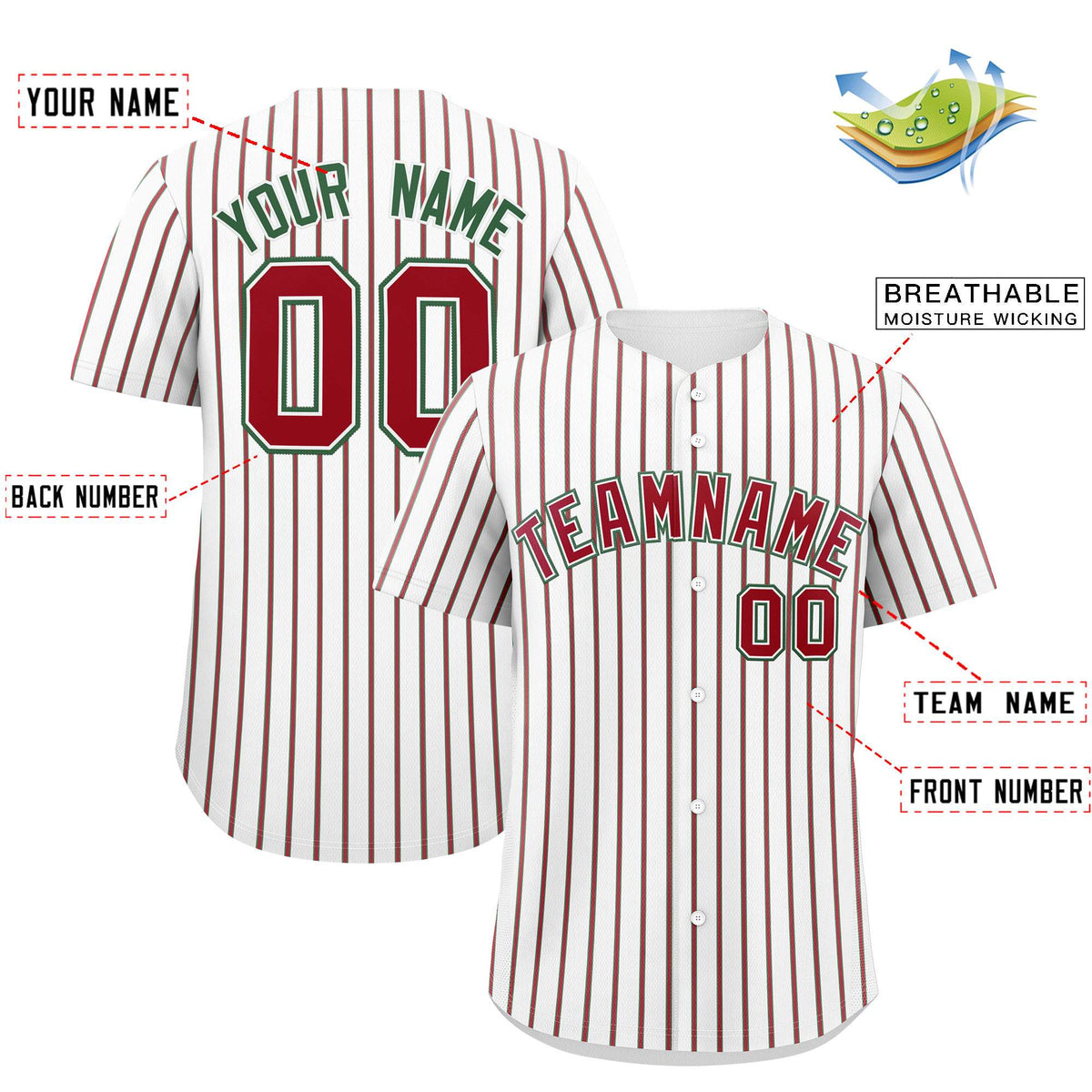 Custom White Kelly Green Tricolor Stripe Fashion Authentic Baseball Jersey