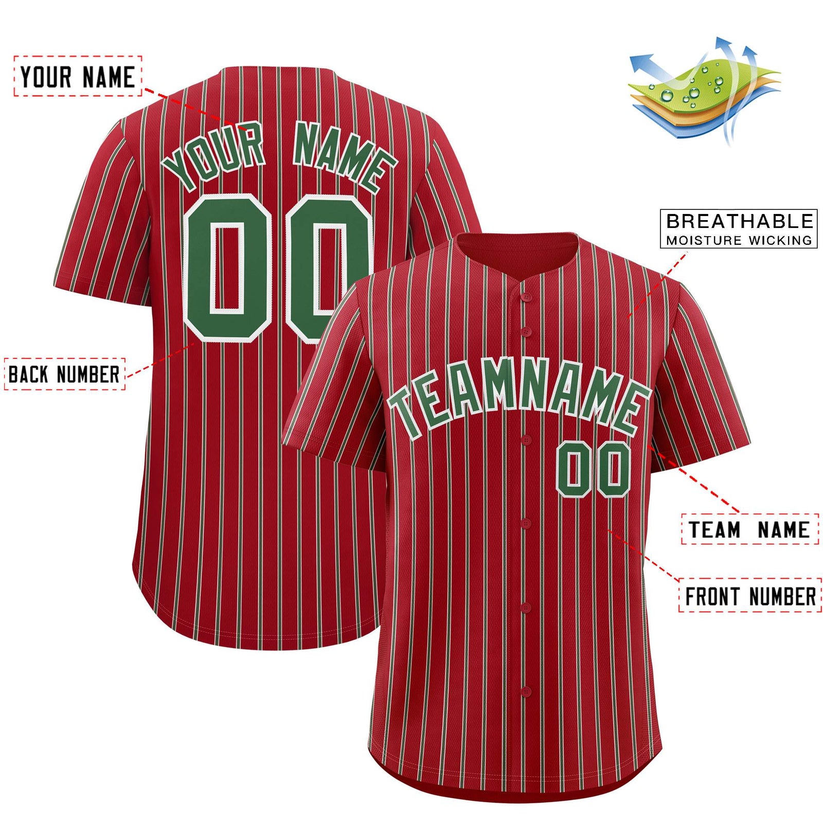 Custom Red White Tricolor Stripe Fashion Authentic Baseball Jersey