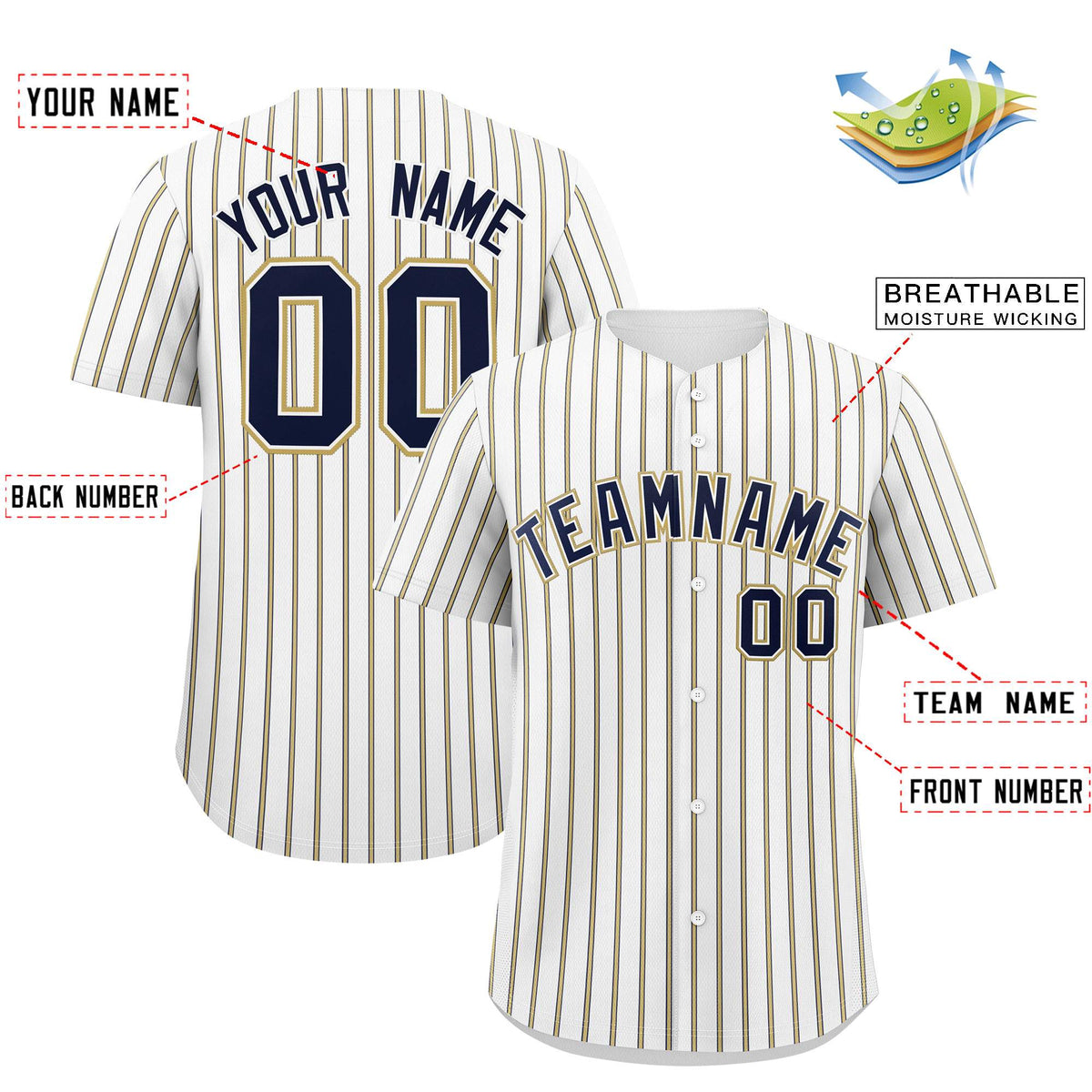 Custom White Navy Tricolor Stripe Fashion Authentic Baseball Jersey