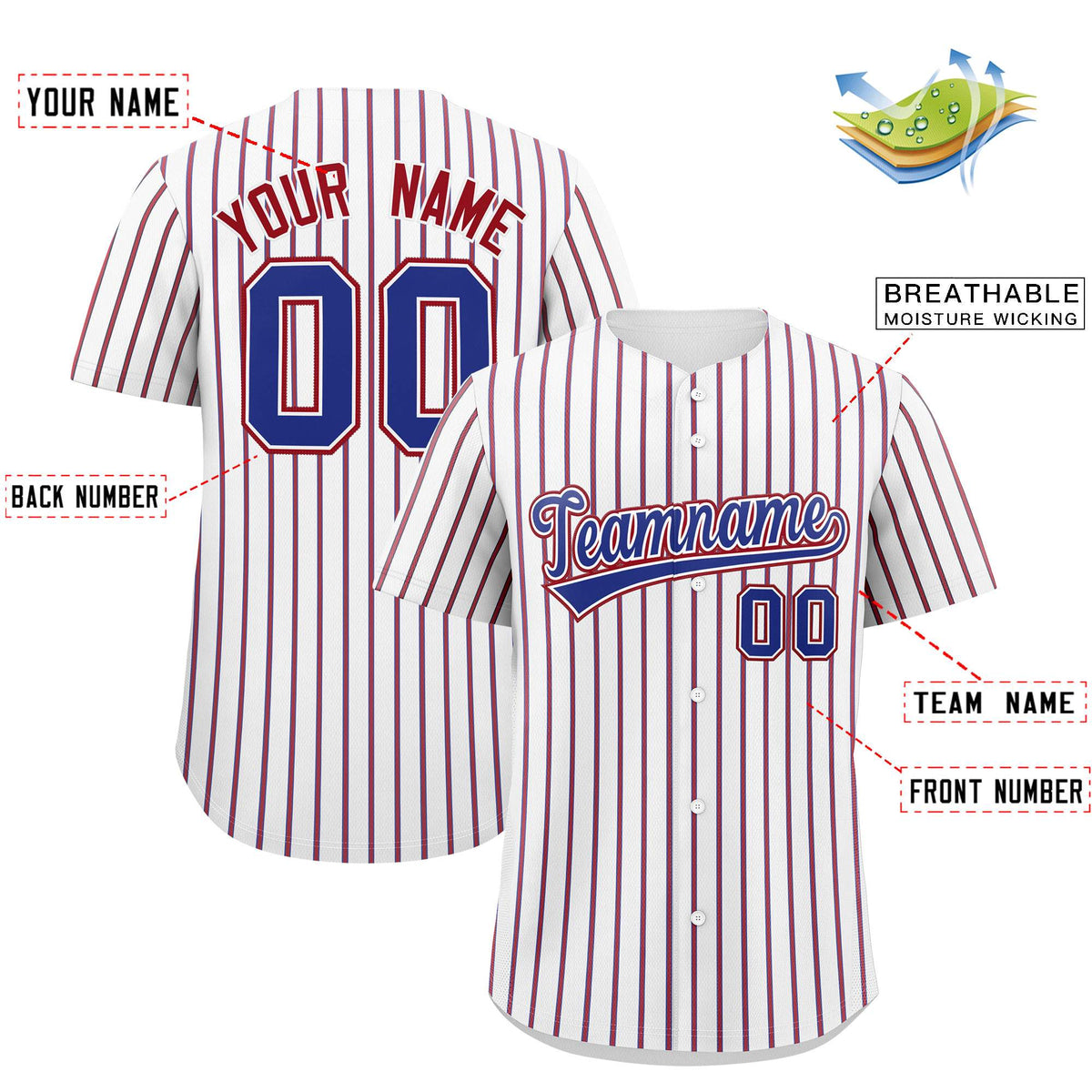 Custom White Royal Tricolor Stripe Fashion Authentic Baseball Jersey
