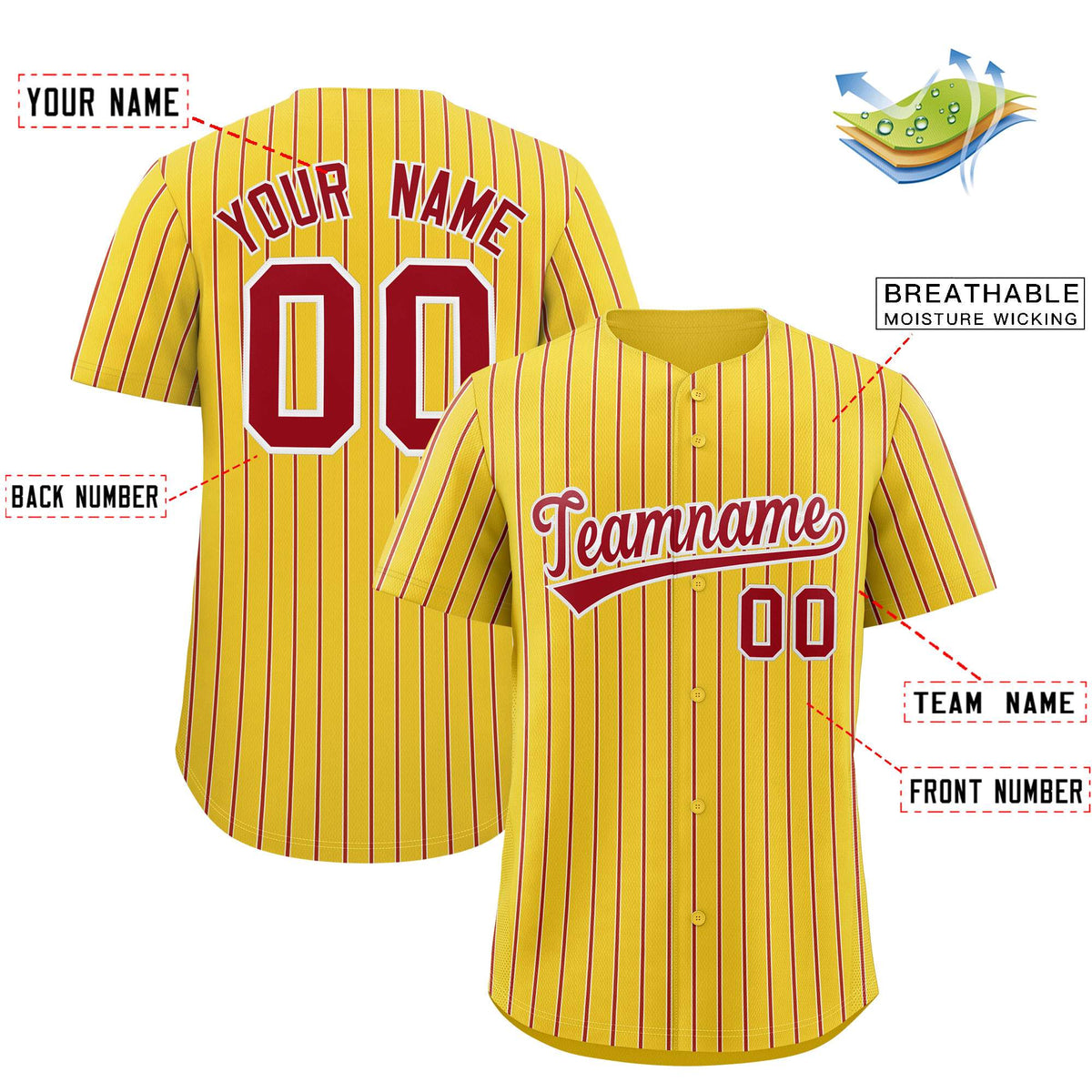Custom Gold White Tricolor Stripe Fashion Authentic Baseball Jersey
