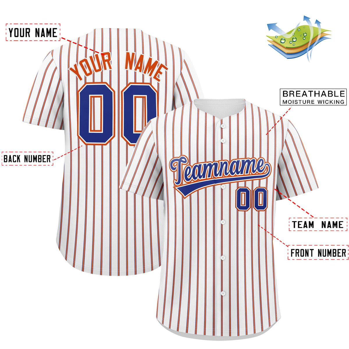 Custom White Royal Tricolor Stripe Fashion Authentic Baseball Jersey