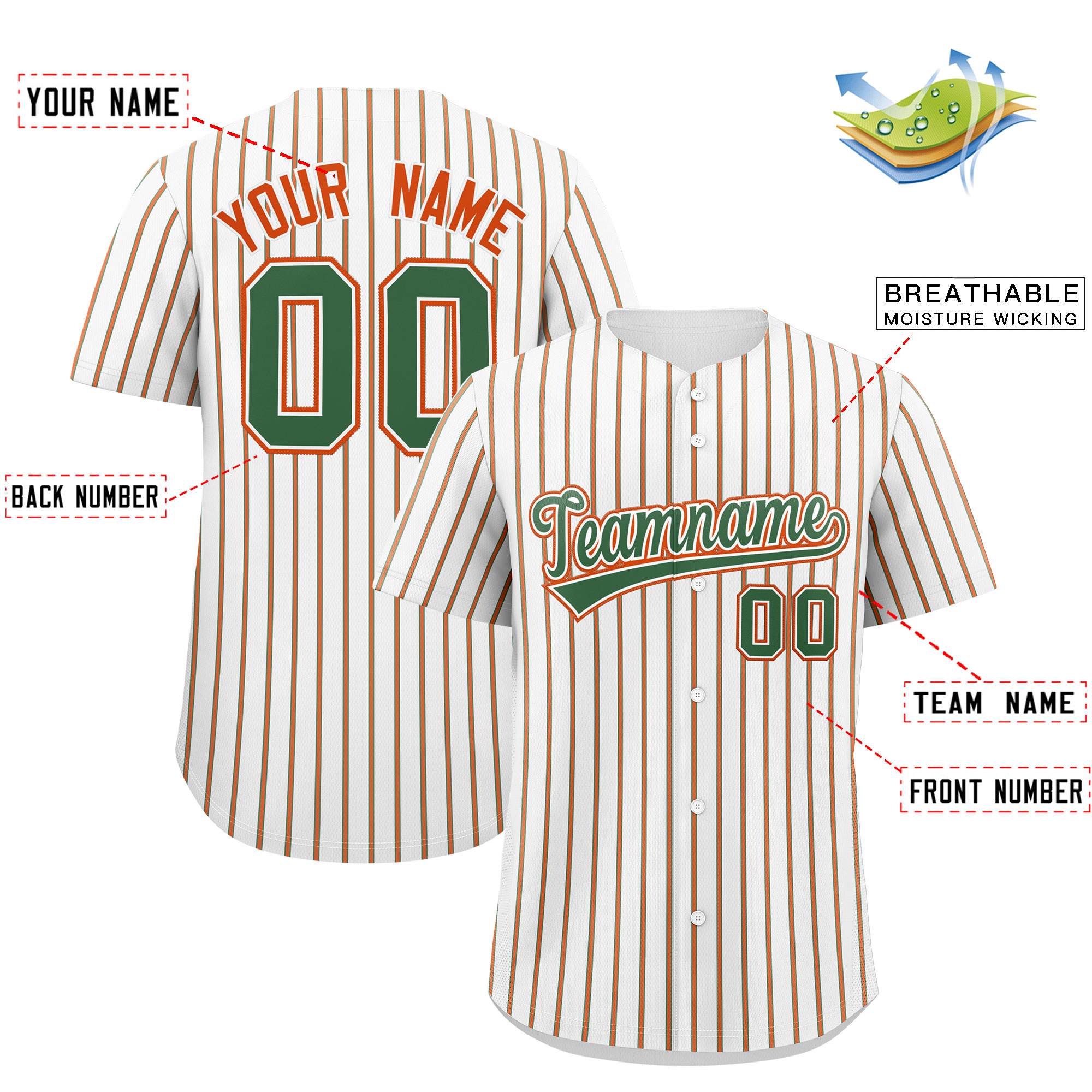 Custom White Kelly Green Tricolor Stripe Fashion Authentic Baseball Jersey