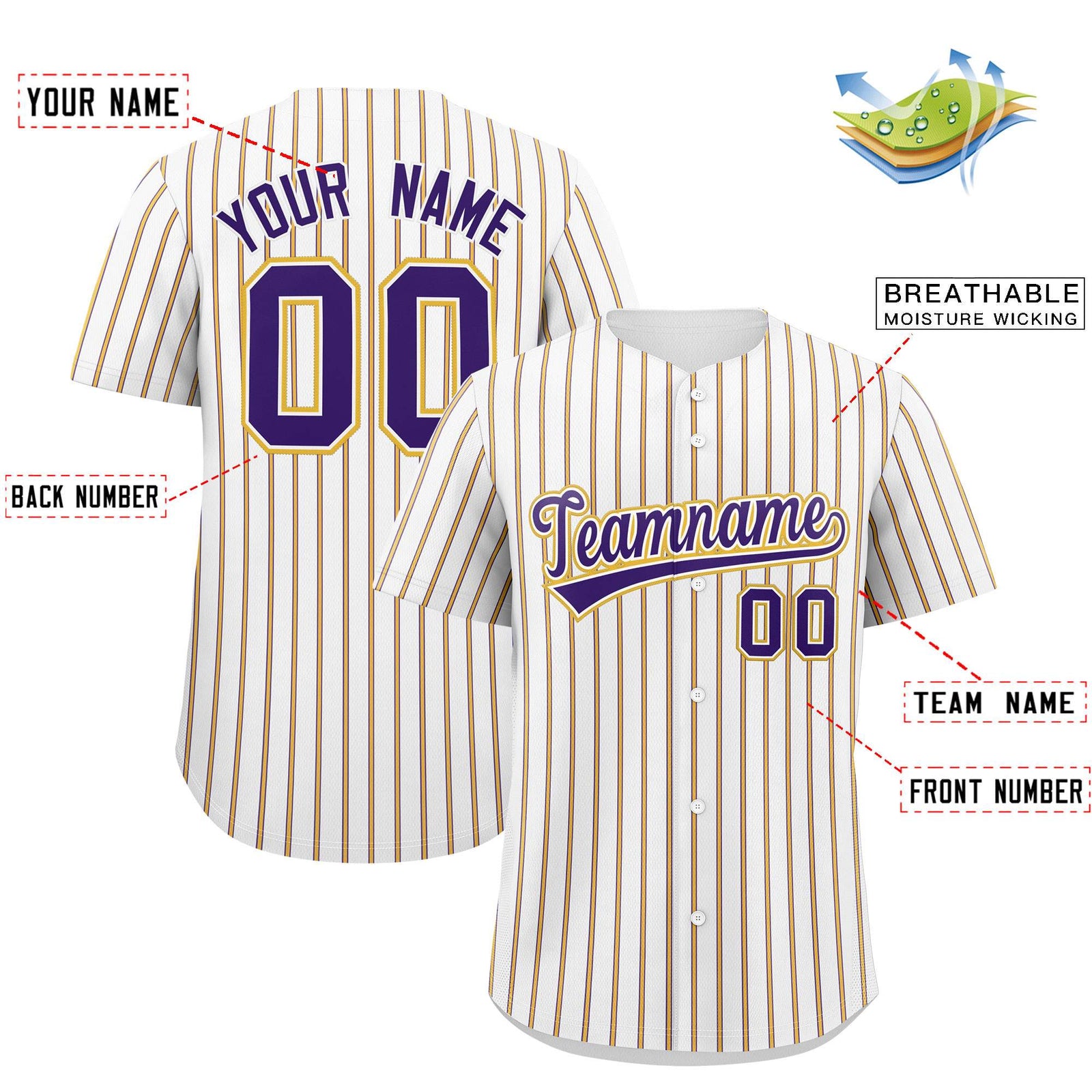Custom White Purple Tricolor Stripe Fashion Authentic Baseball Jersey