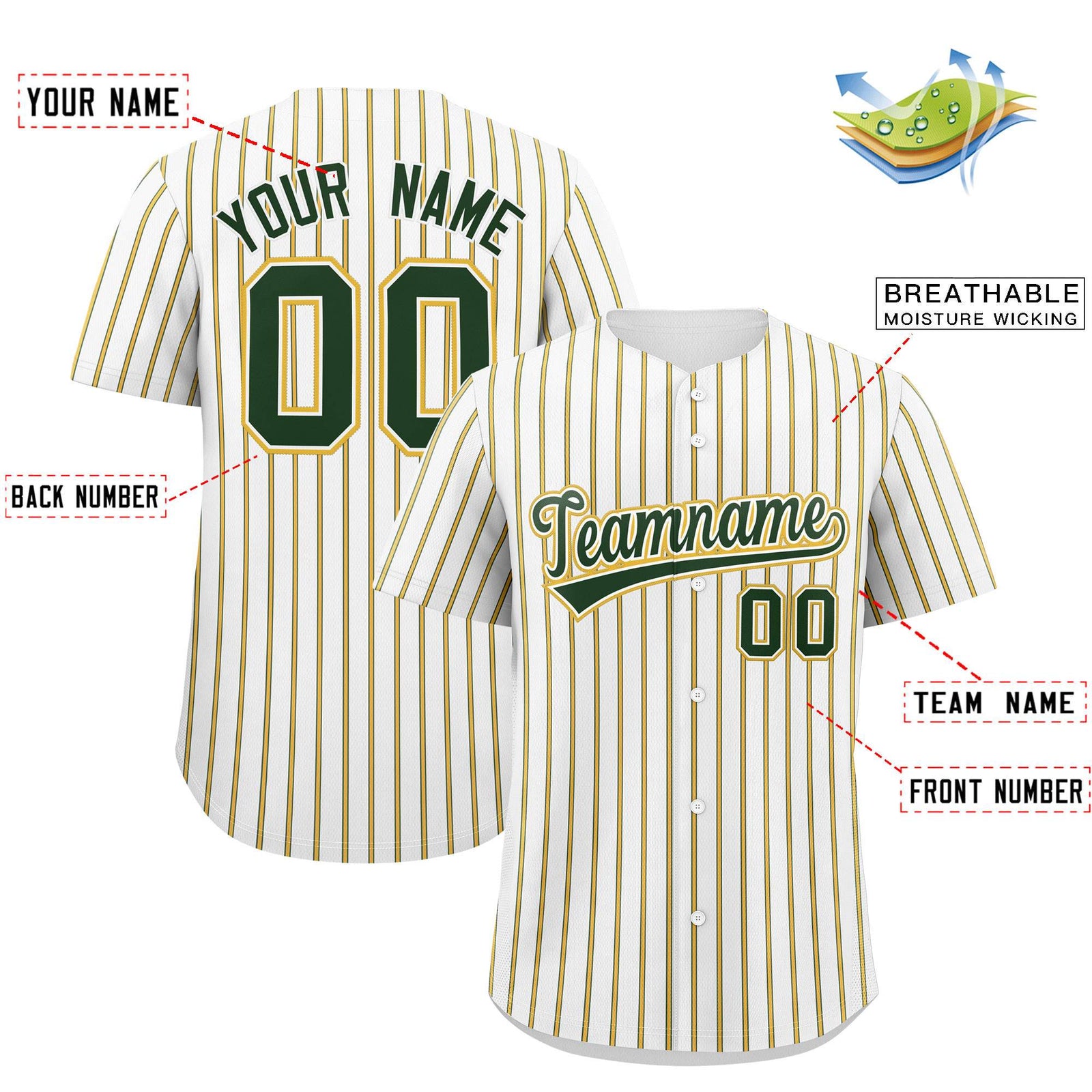 Custom White Green Tricolor Stripe Fashion Authentic Baseball Jersey