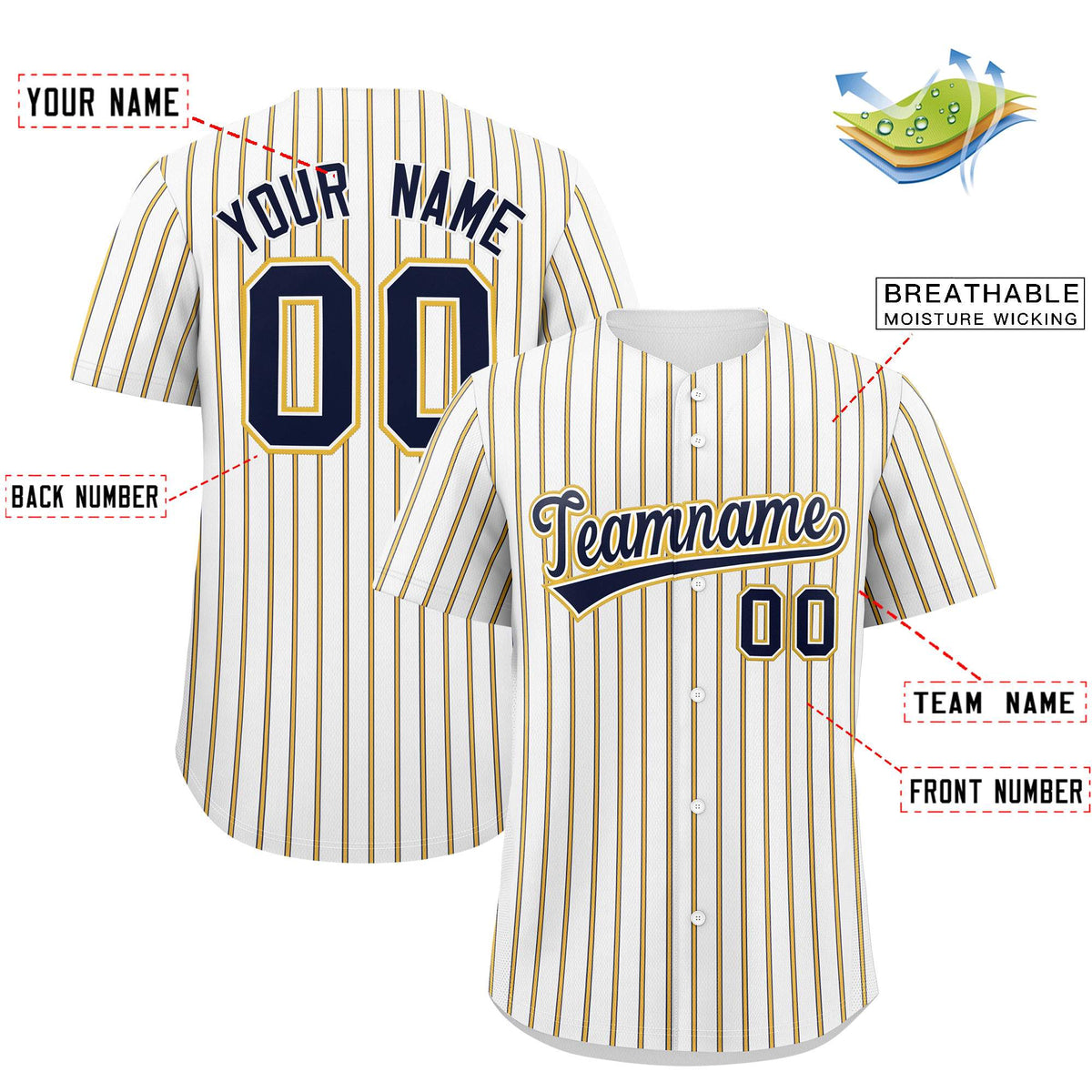 Custom White Navy Tricolor Stripe Fashion Authentic Baseball Jersey