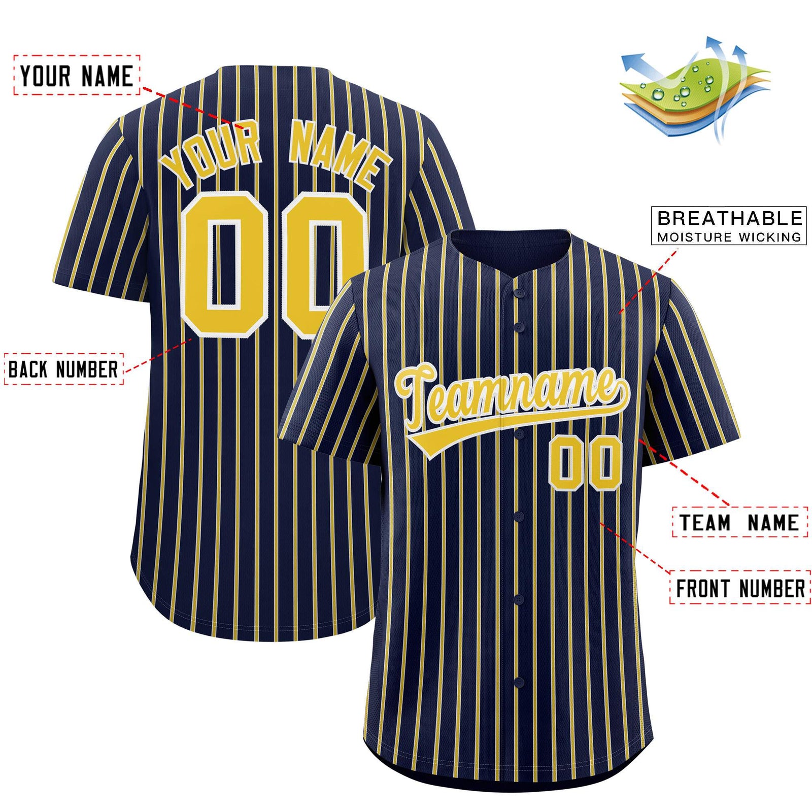 Custom Navy White Tricolor Stripe Fashion Authentic Baseball Jersey