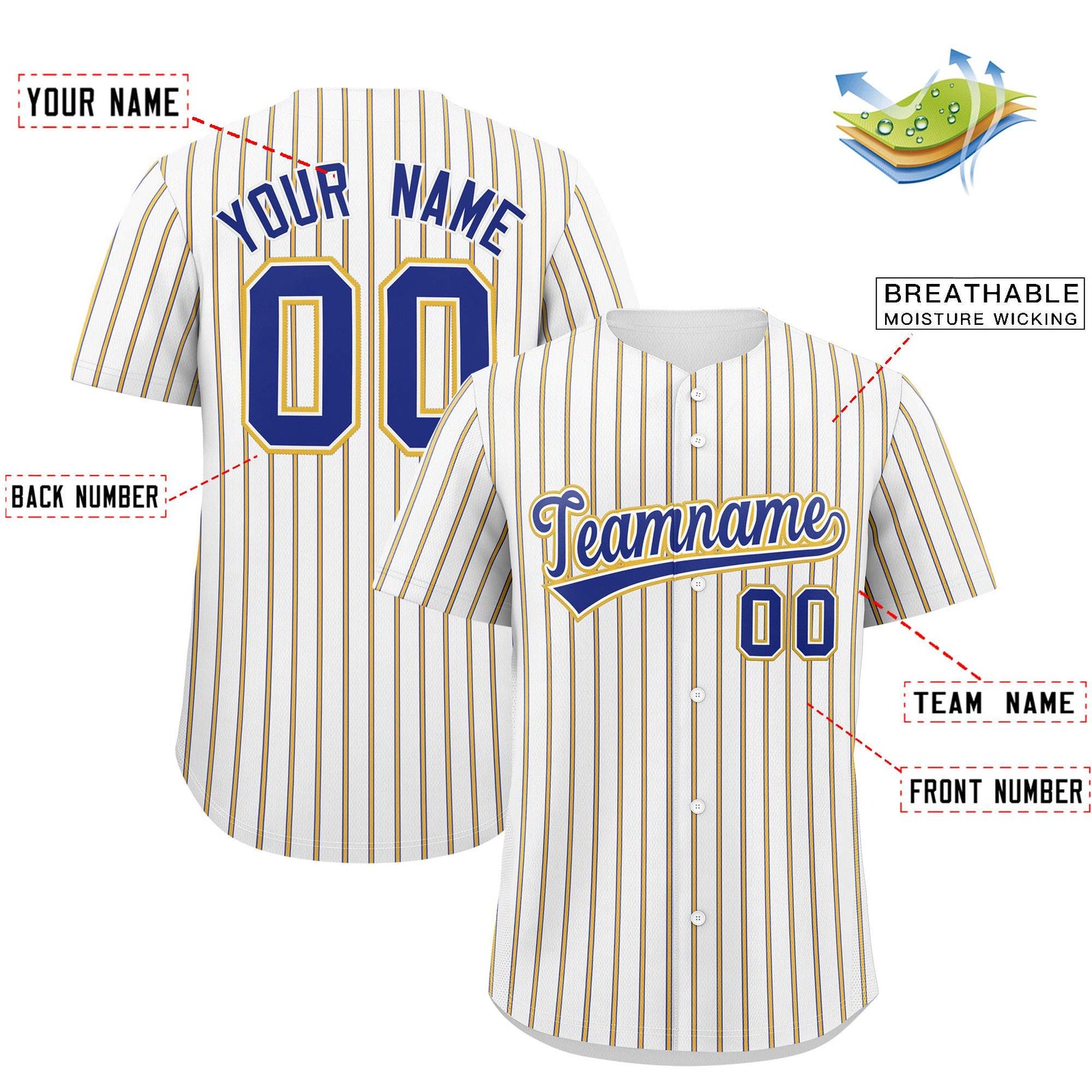 Custom White Royal Tricolor Stripe Fashion Authentic Baseball Jersey