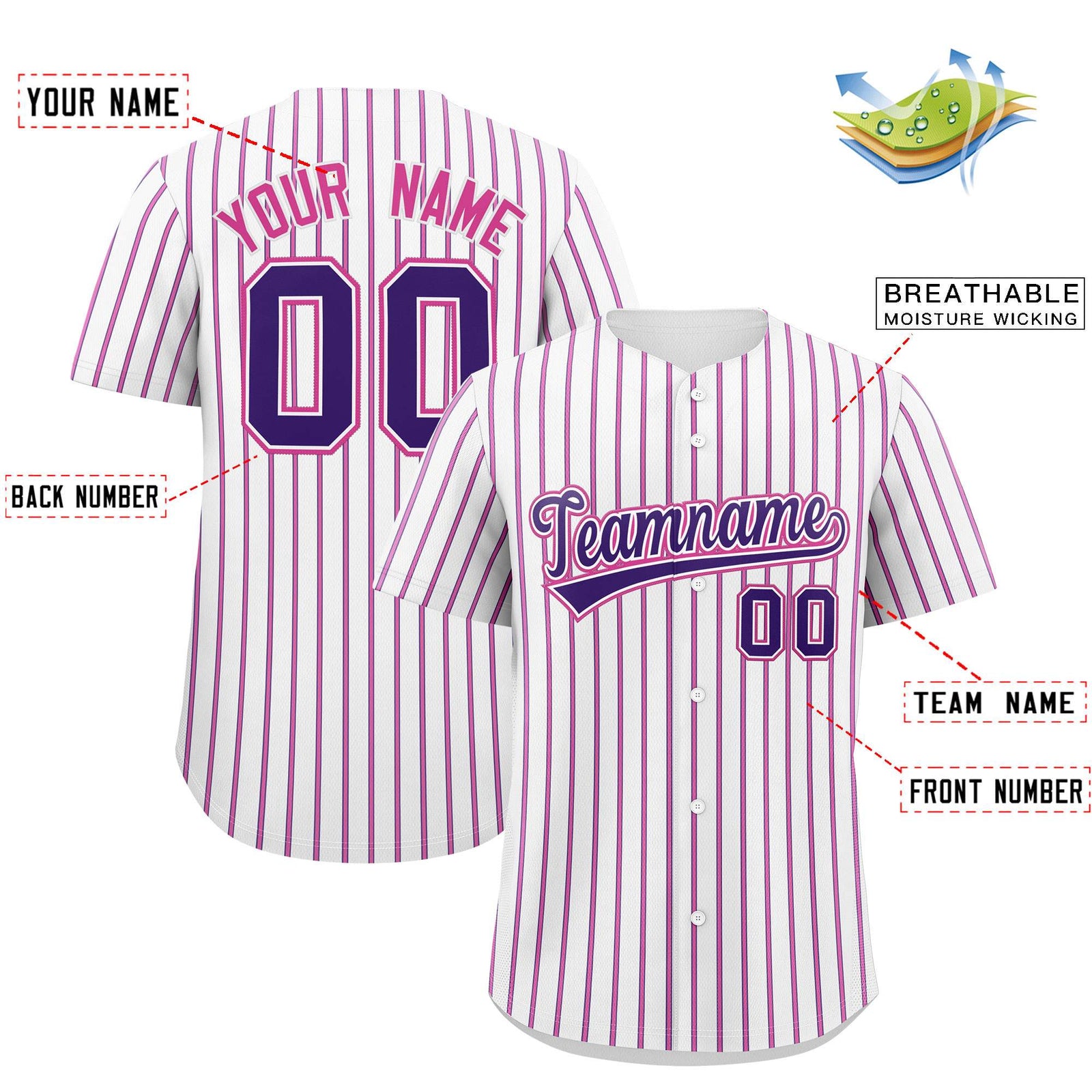 Custom White Purple Tricolor Stripe Fashion Authentic Baseball Jersey