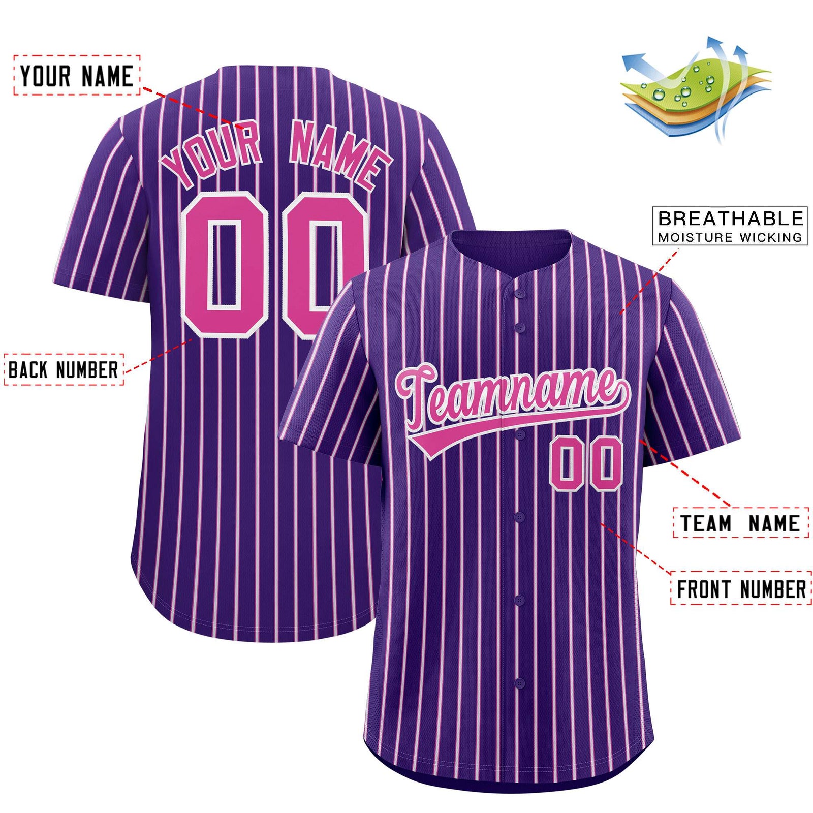 Custom Purple White Tricolor Stripe Fashion Authentic Baseball Jersey