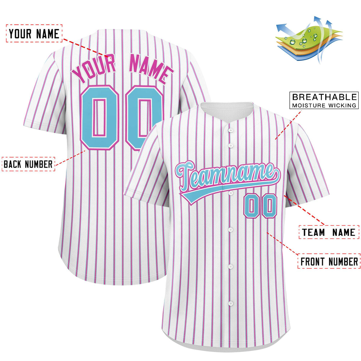 Custom White Sky Blue Tricolor Stripe Fashion Authentic Baseball Jersey