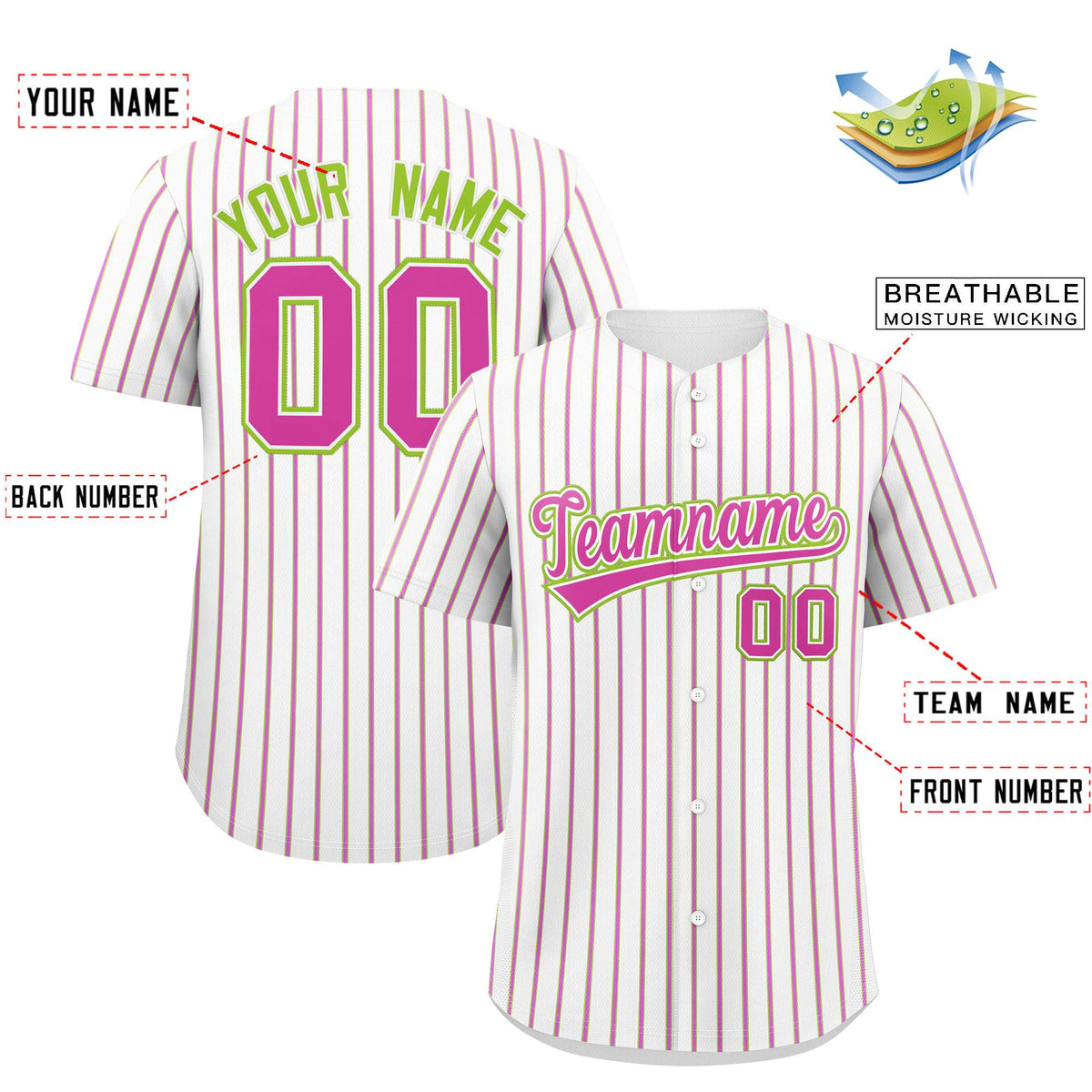 Custom White Neon Green Tricolor Stripe Fashion Authentic Baseball Jersey