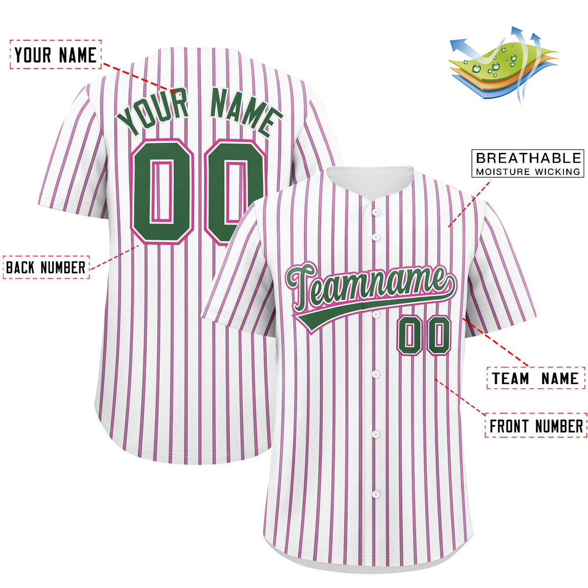 Custom White Kelly Green Tricolor Stripe Fashion Authentic Baseball Jersey