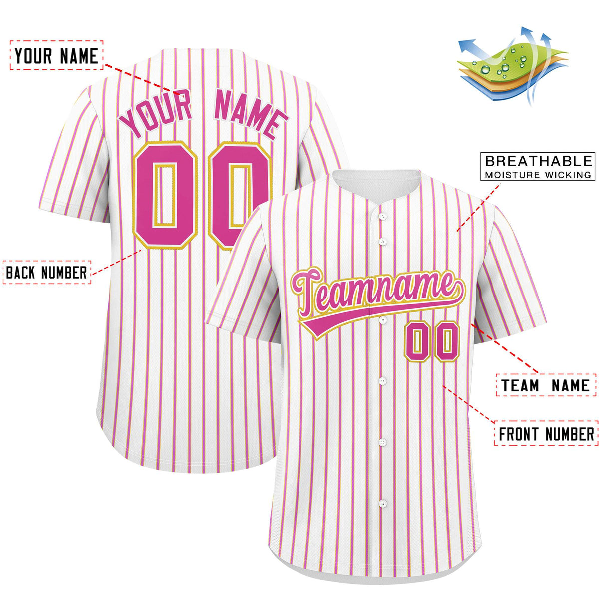 Custom White Gold Tricolor Stripe Fashion Authentic Baseball Jersey