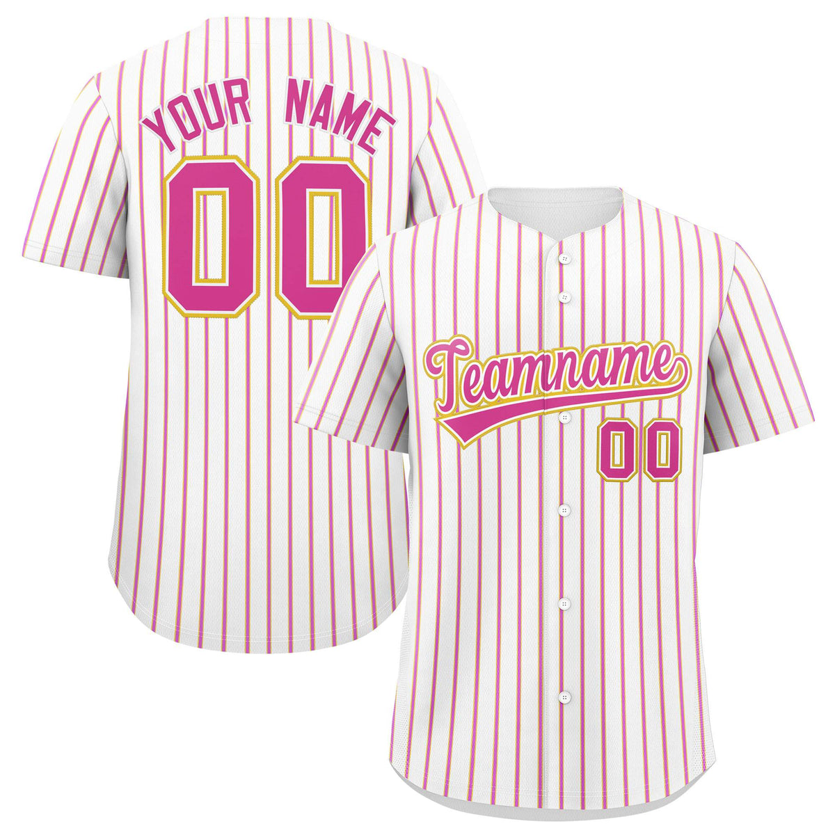 Custom White Gold Tricolor Stripe Fashion Authentic Baseball Jersey