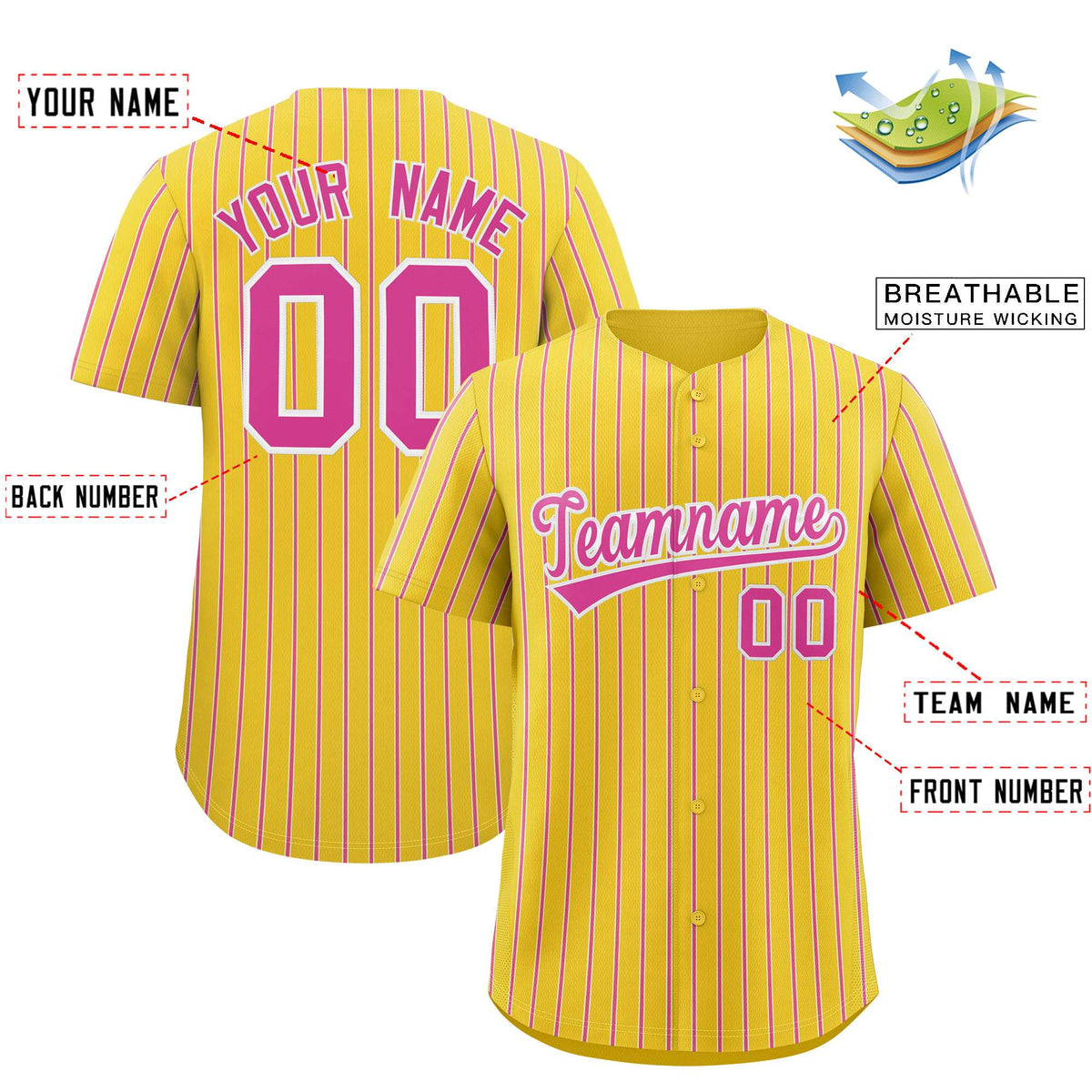 Custom Gold White Tricolor Stripe Fashion Authentic Baseball Jersey