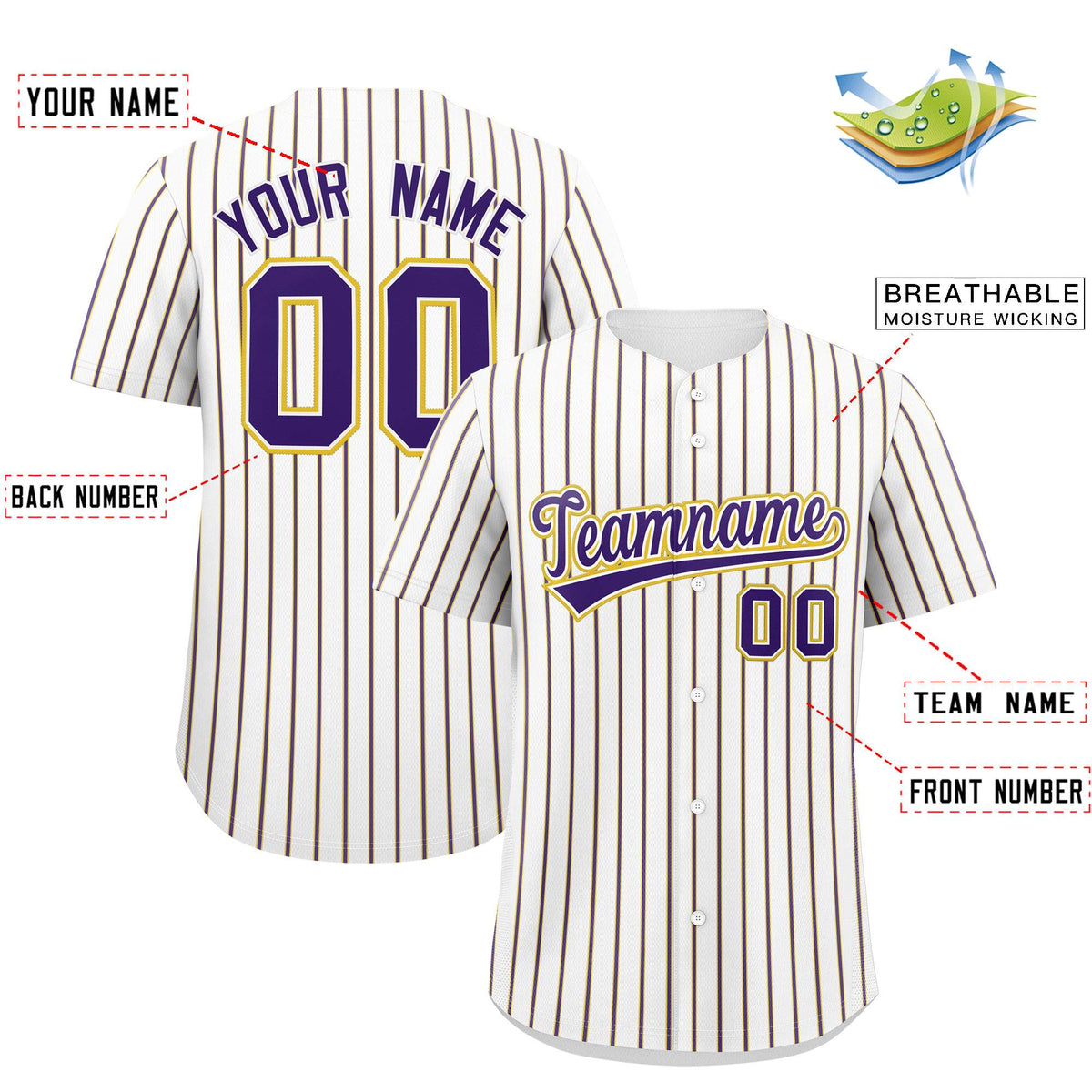Custom White Gold Tricolor Stripe Fashion Authentic Baseball Jersey