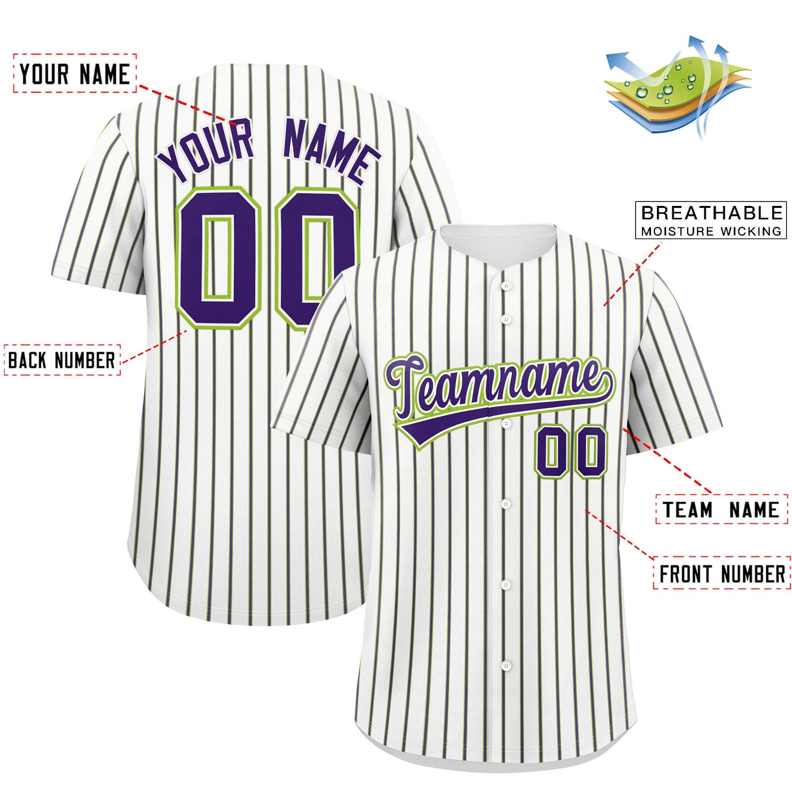 Custom White Neon Green Tricolor Stripe Fashion Authentic Baseball Jersey