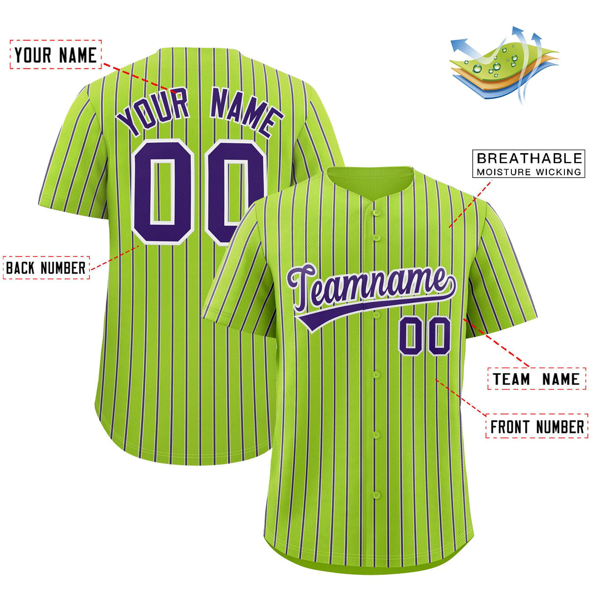 Custom Neon Green White Tricolor Stripe Fashion Authentic Baseball Jersey