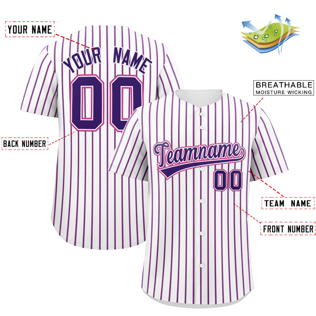 Custom White Pink Tricolor Stripe Fashion Authentic Baseball Jersey