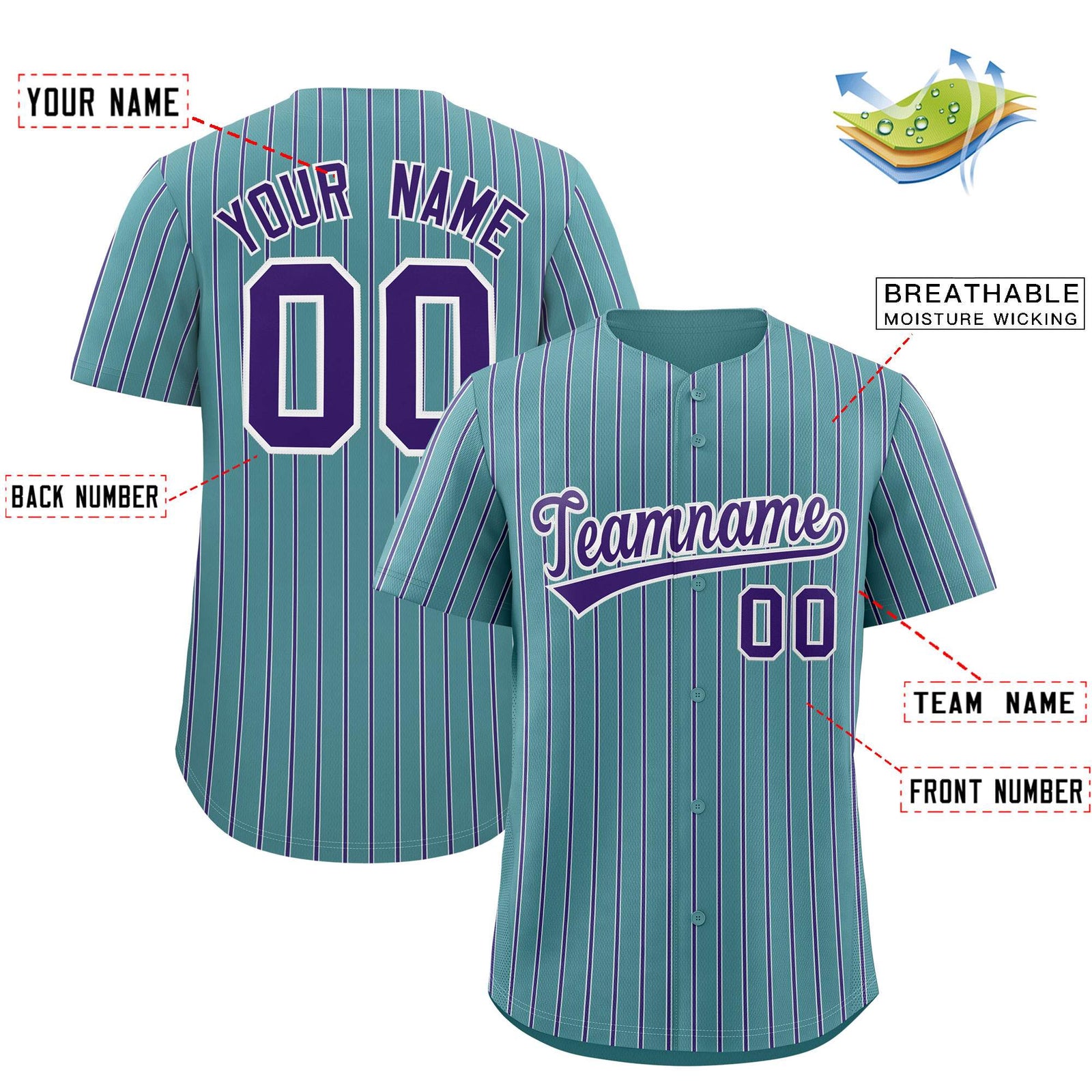 Custom Aqua White Tricolor Stripe Fashion Authentic Baseball Jersey