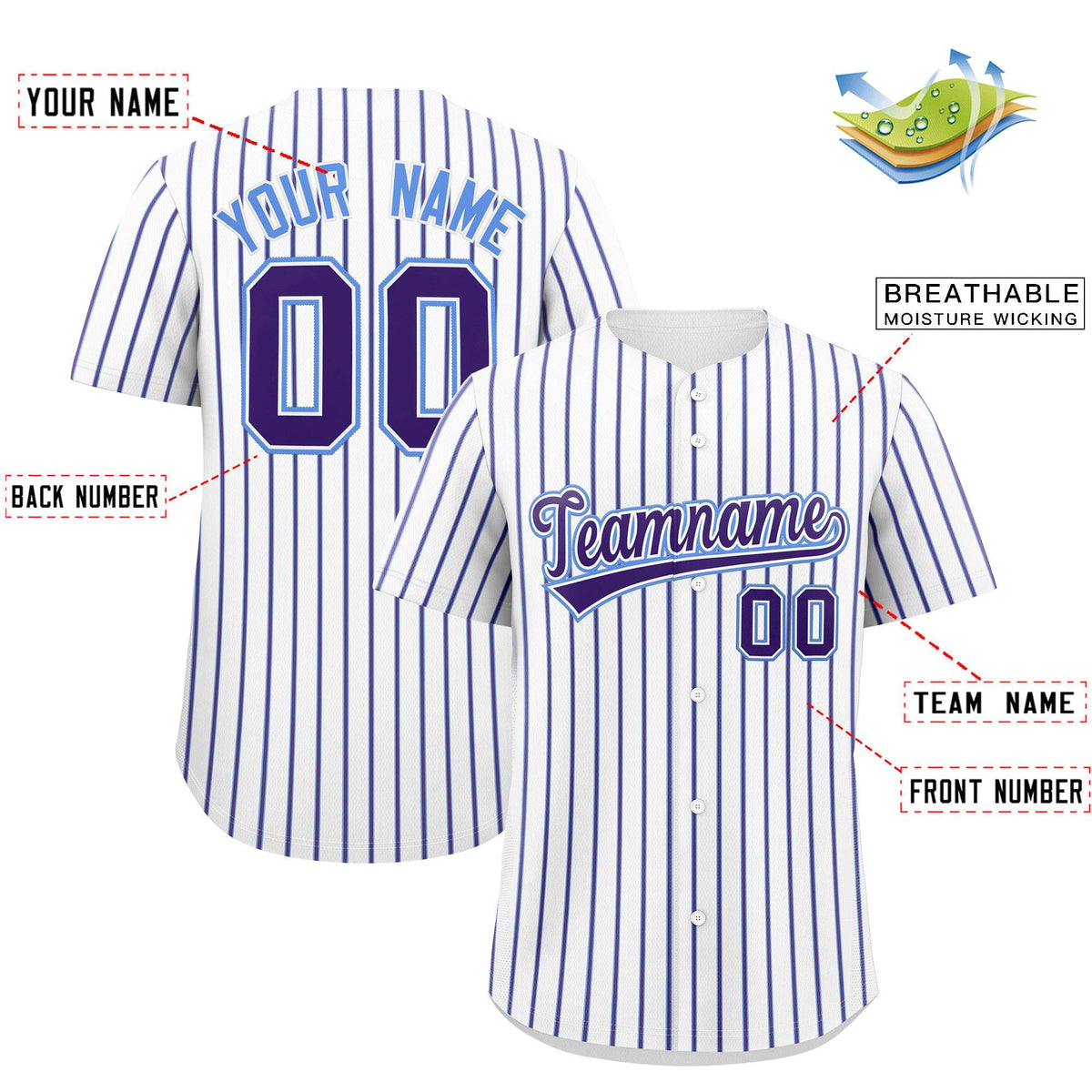 Custom White Powder Blue Tricolor Stripe Fashion Authentic Baseball Jersey
