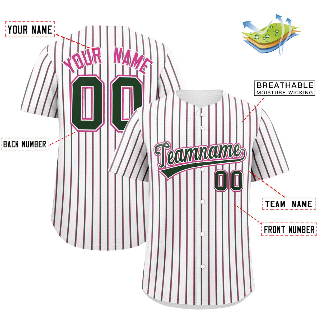 Custom White Pink Tricolor Stripe Fashion Authentic Baseball Jersey