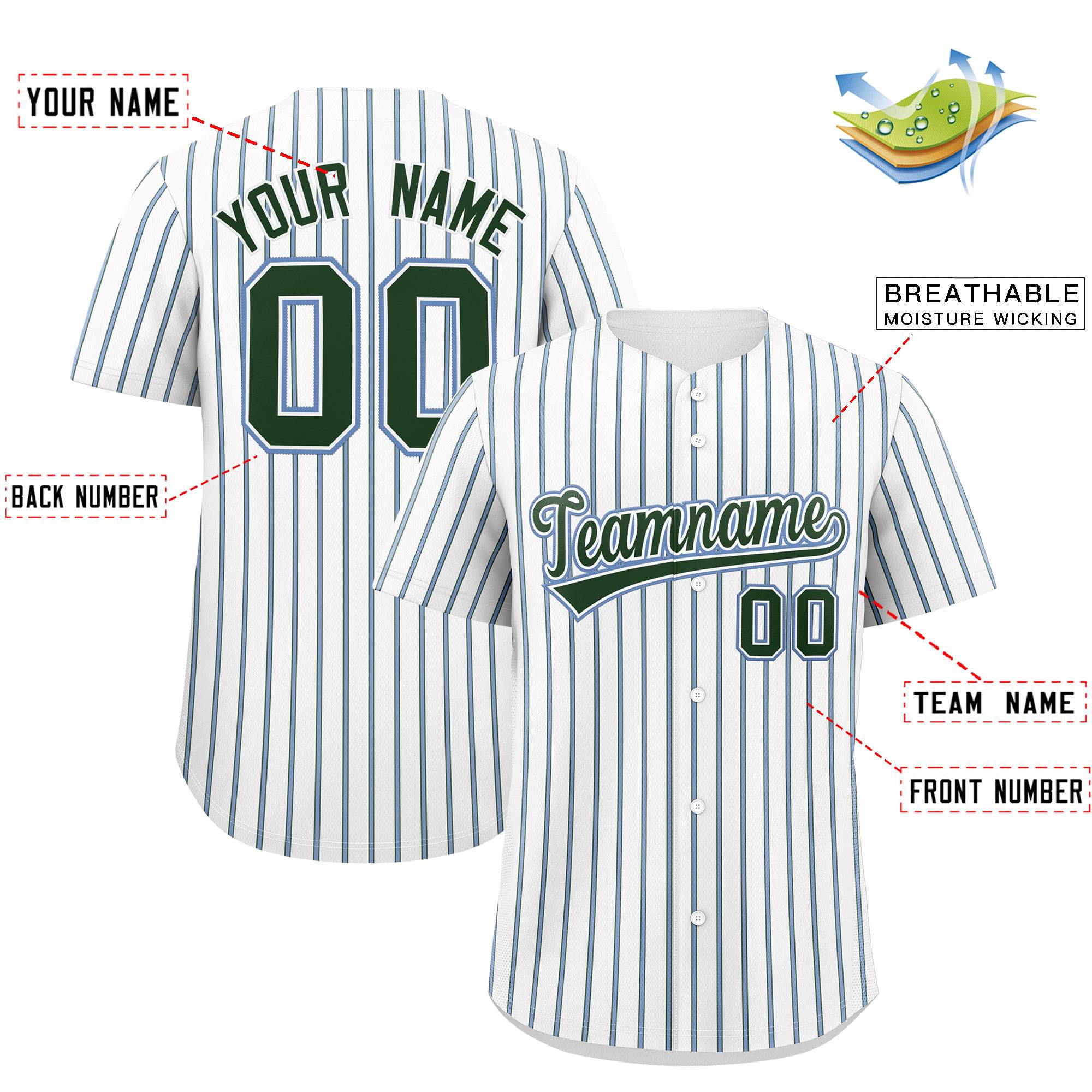 Custom White Light Blue Tricolor Stripe Fashion Authentic Baseball Jersey
