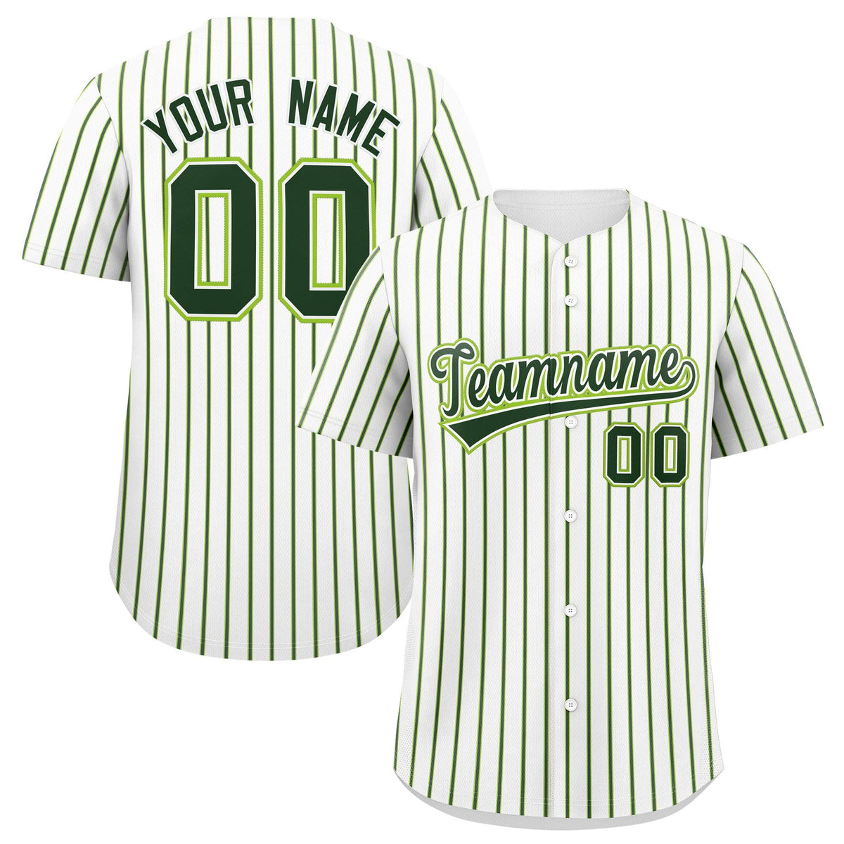 Custom White Neon Green Tricolor Stripe Fashion Authentic Baseball Jersey
