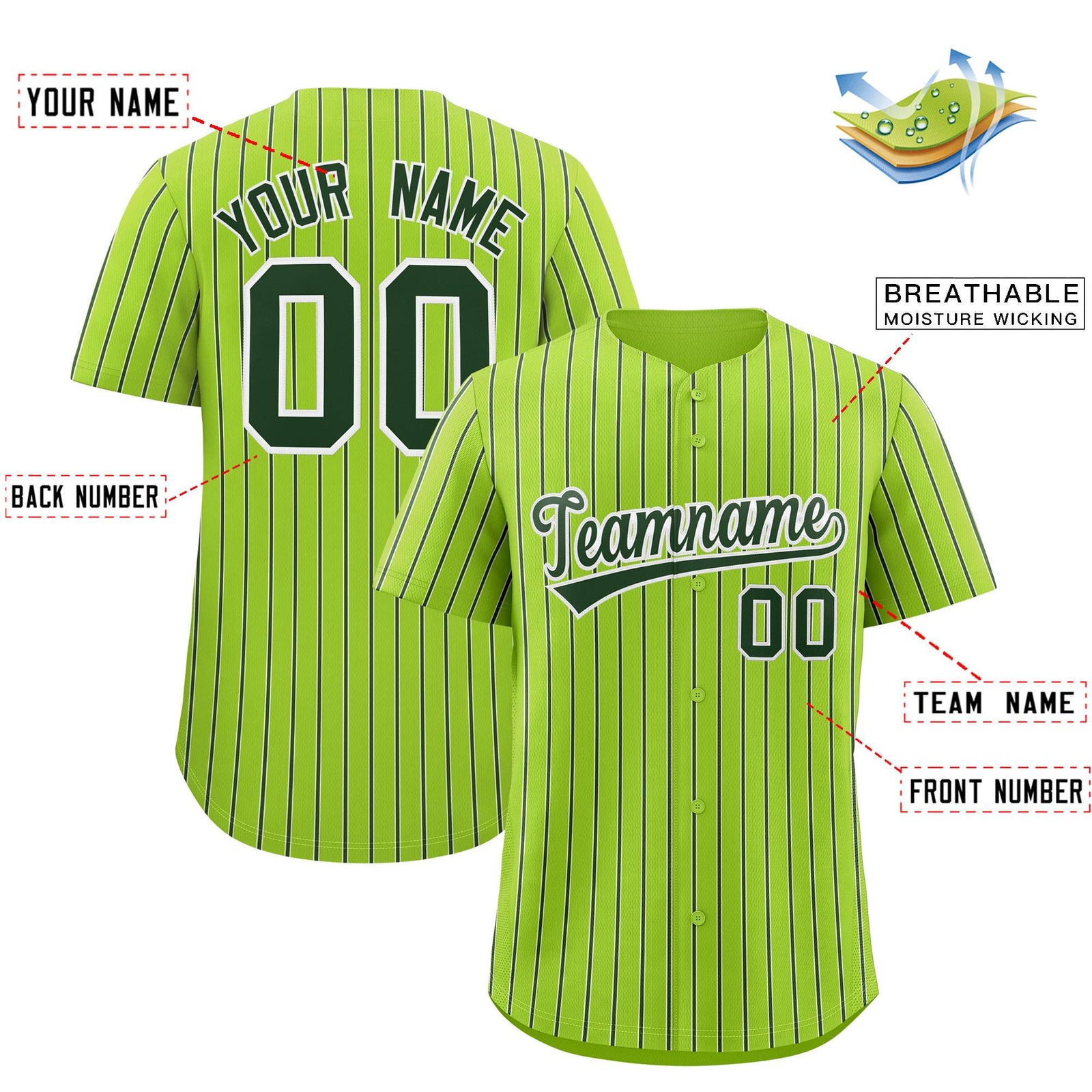 Custom Neon Green White Tricolor Stripe Fashion Authentic Baseball Jersey