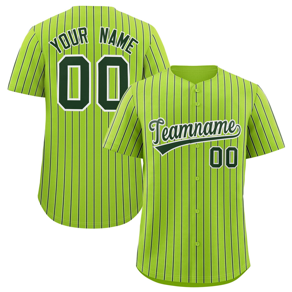 Custom Neon Green White Tricolor Stripe Fashion Authentic Baseball Jersey