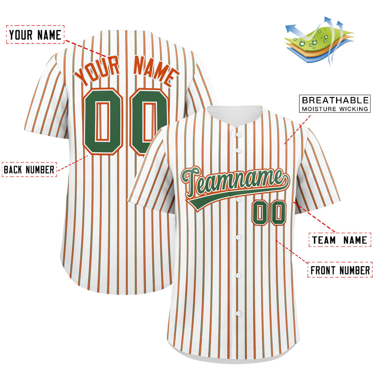 Custom White Kelly Green Tricolor Stripe Fashion Authentic Baseball Jersey
