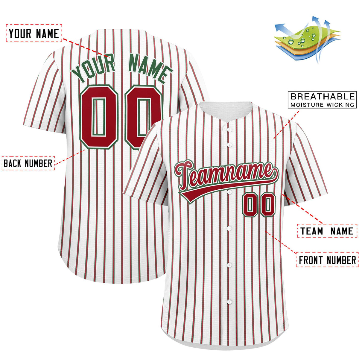Custom White Kelly Green Tricolor Stripe Fashion Authentic Baseball Jersey