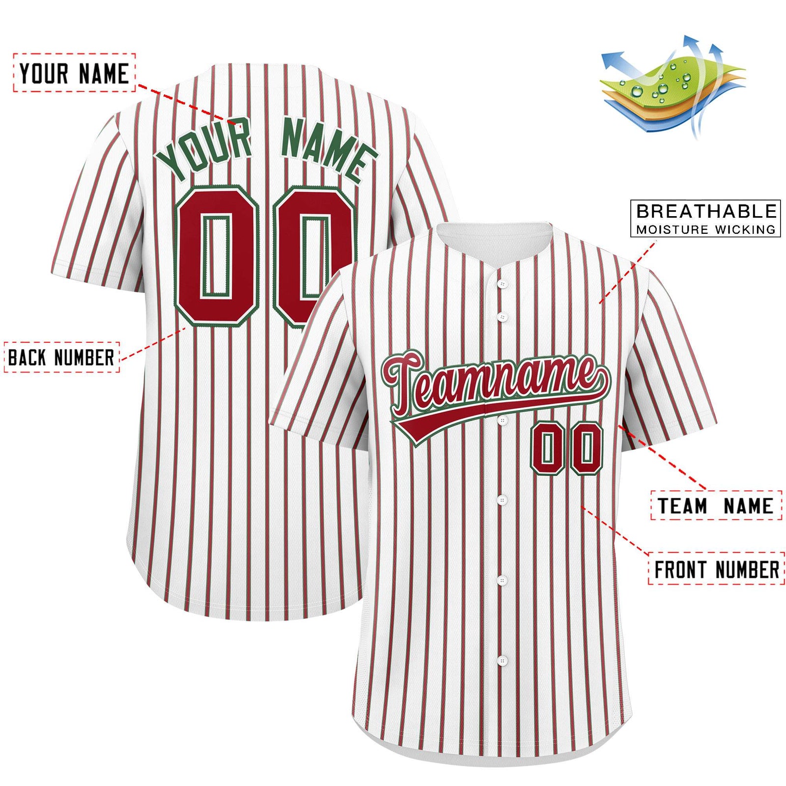 Custom White Kelly Green Tricolor Stripe Fashion Authentic Baseball Jersey