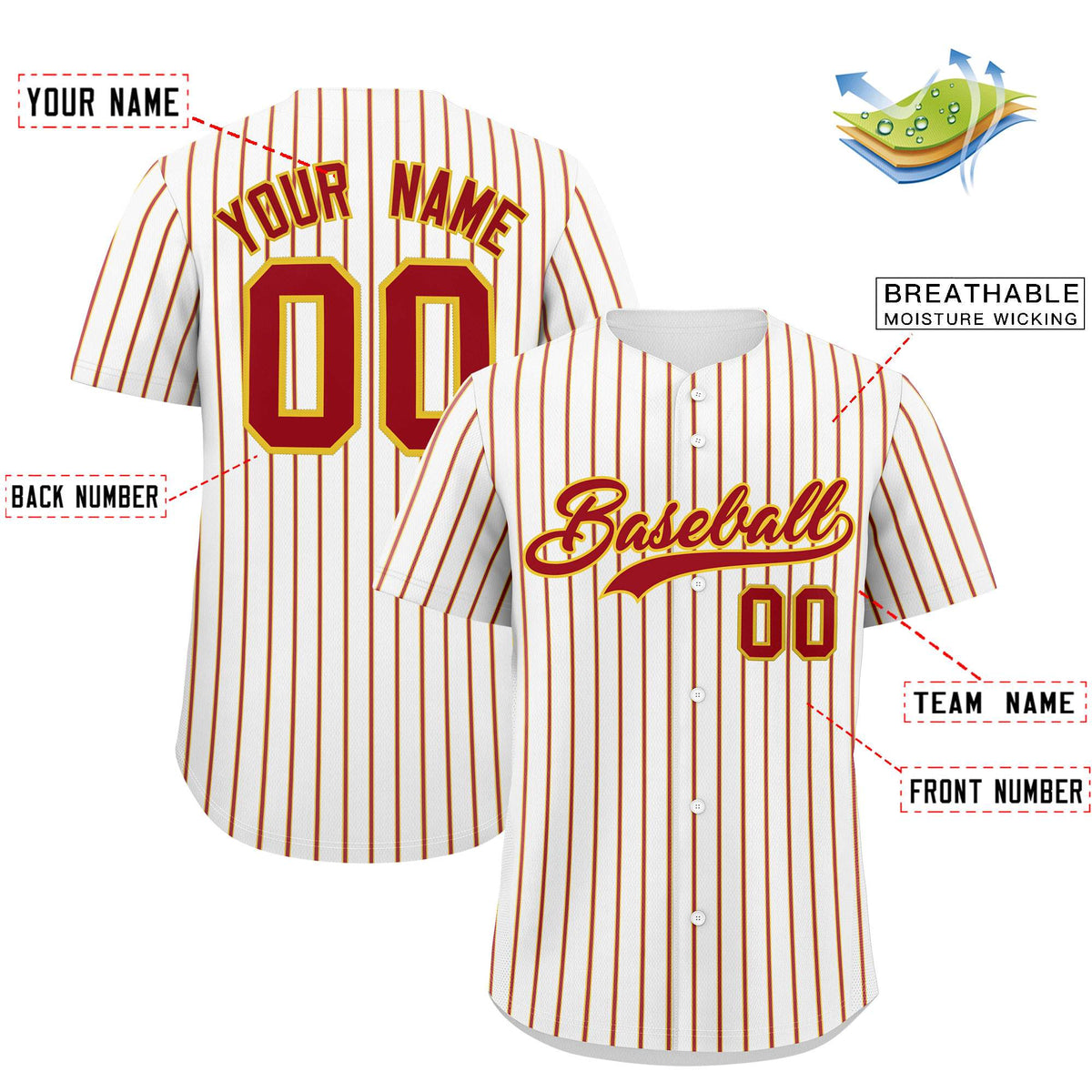 Custom White Gold Tricolor Stripe Fashion Authentic Baseball Jersey
