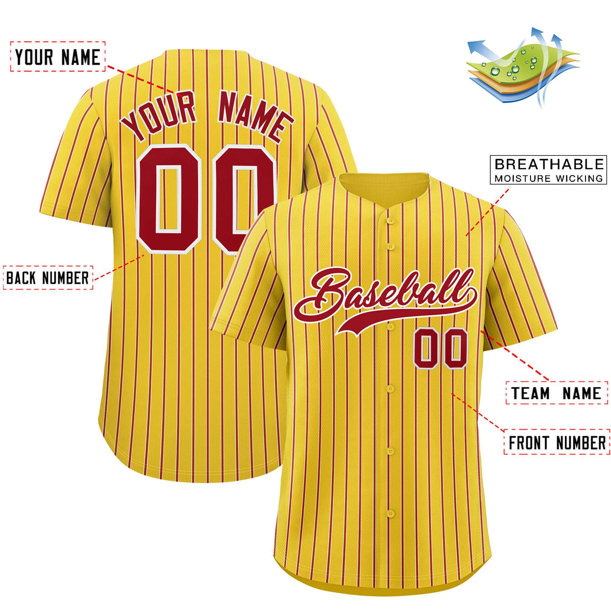 Custom Gold White Tricolor Stripe Fashion Authentic Baseball Jersey