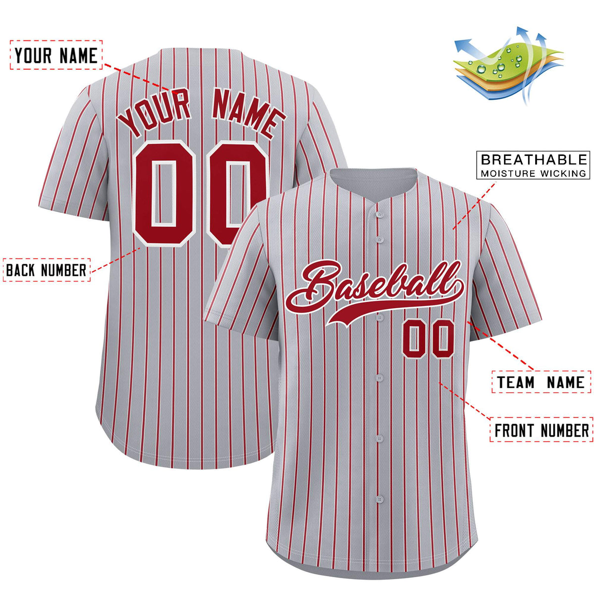 Custom Gray White Tricolor Stripe Fashion Authentic Baseball Jersey
