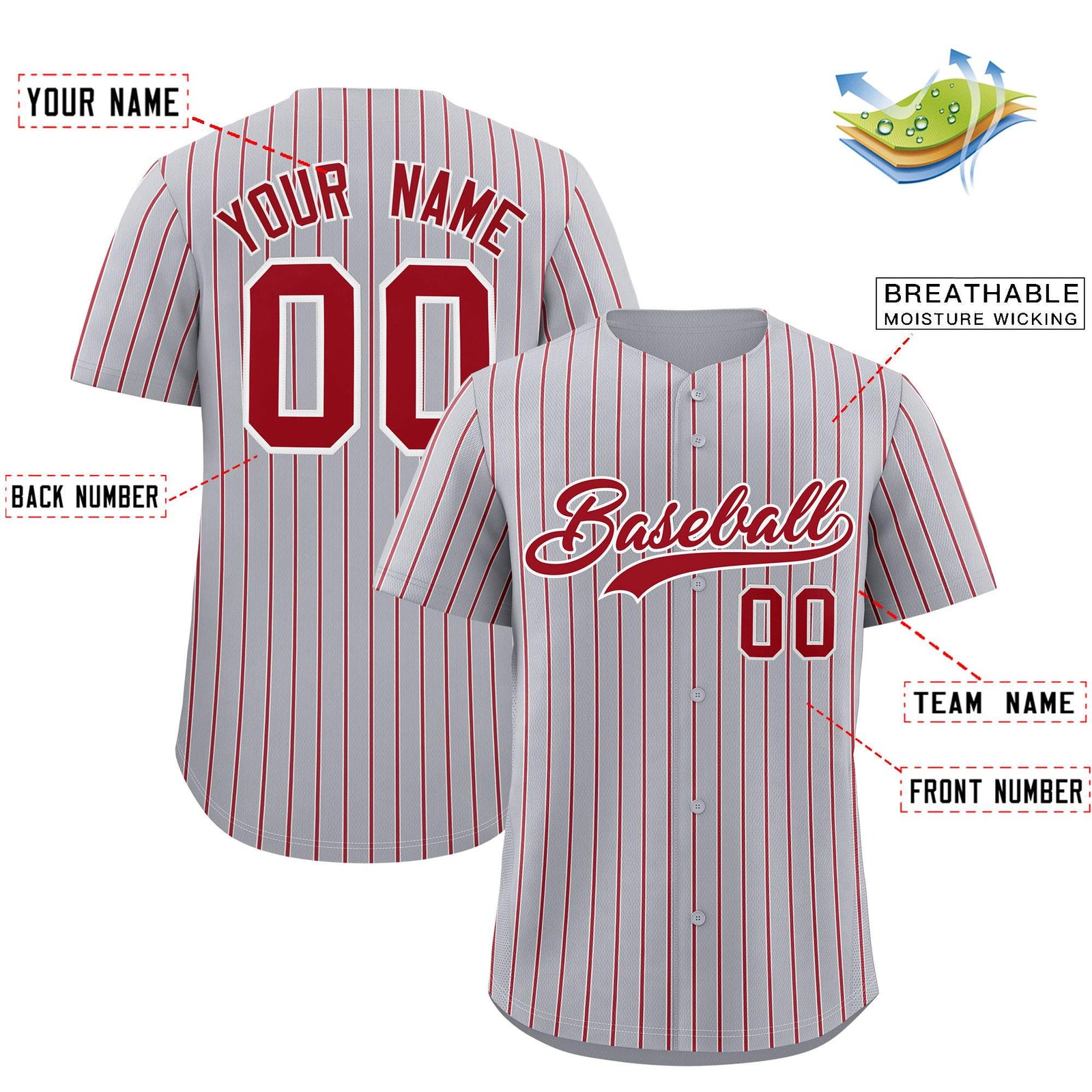 Custom Gray White Tricolor Stripe Fashion Authentic Baseball Jersey