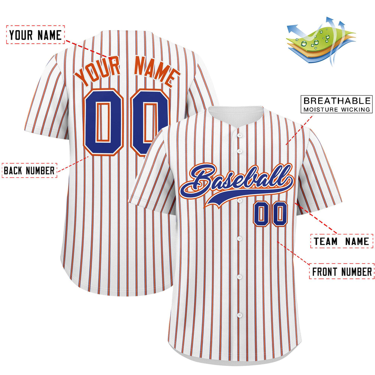 Custom White Royal Tricolor Stripe Fashion Authentic Baseball Jersey