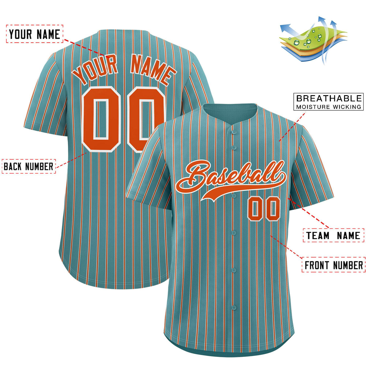 Custom Aqua White Tricolor Stripe Fashion Authentic Baseball Jersey