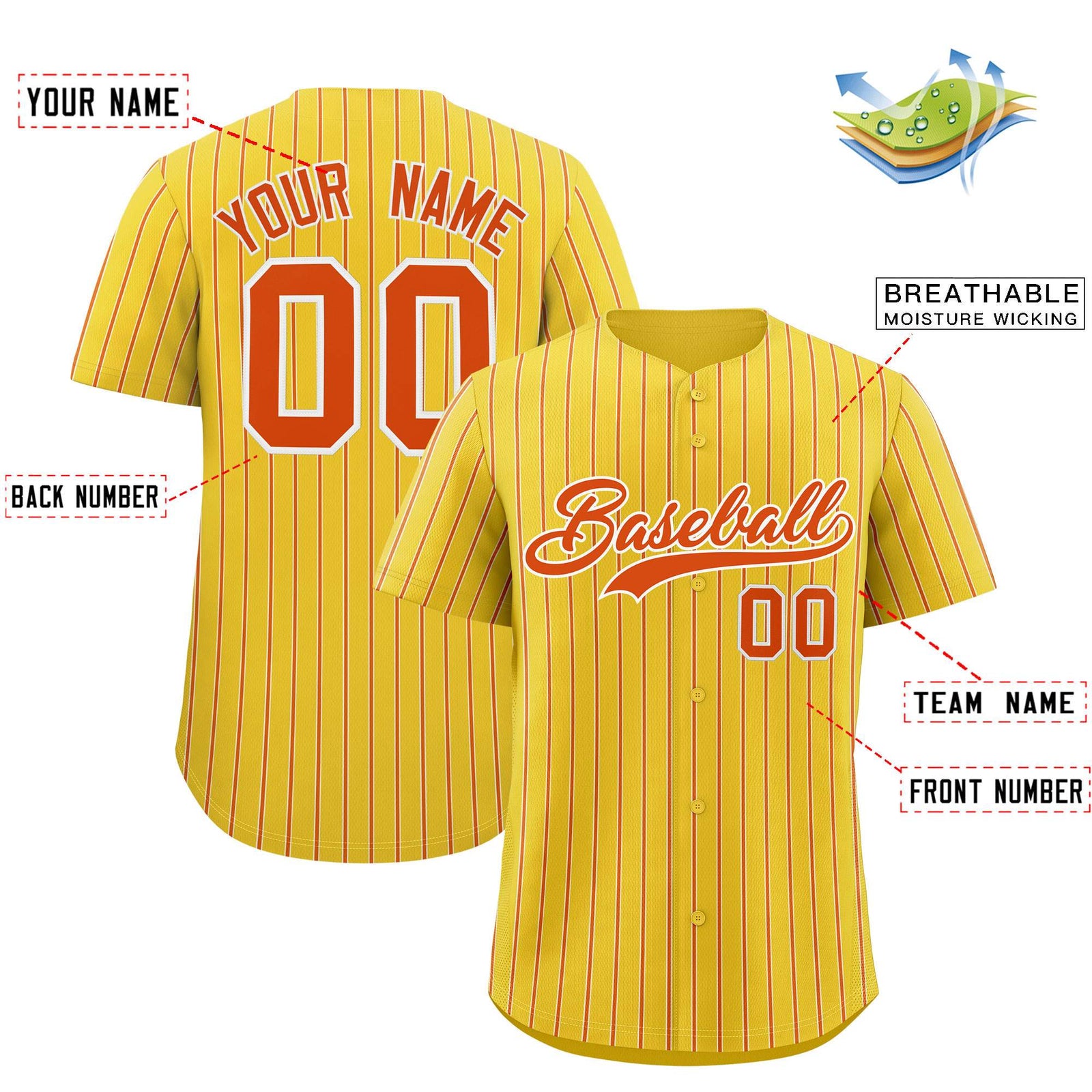 Custom Gold White Tricolor Stripe Fashion Authentic Baseball Jersey