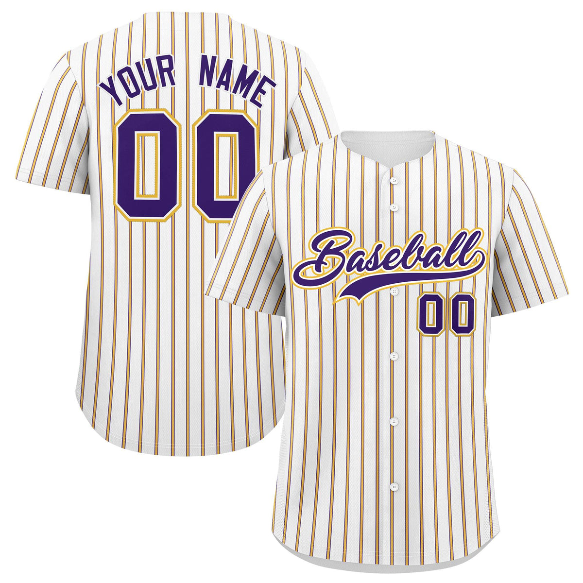Custom White Purple Tricolor Stripe Fashion Authentic Baseball Jersey
