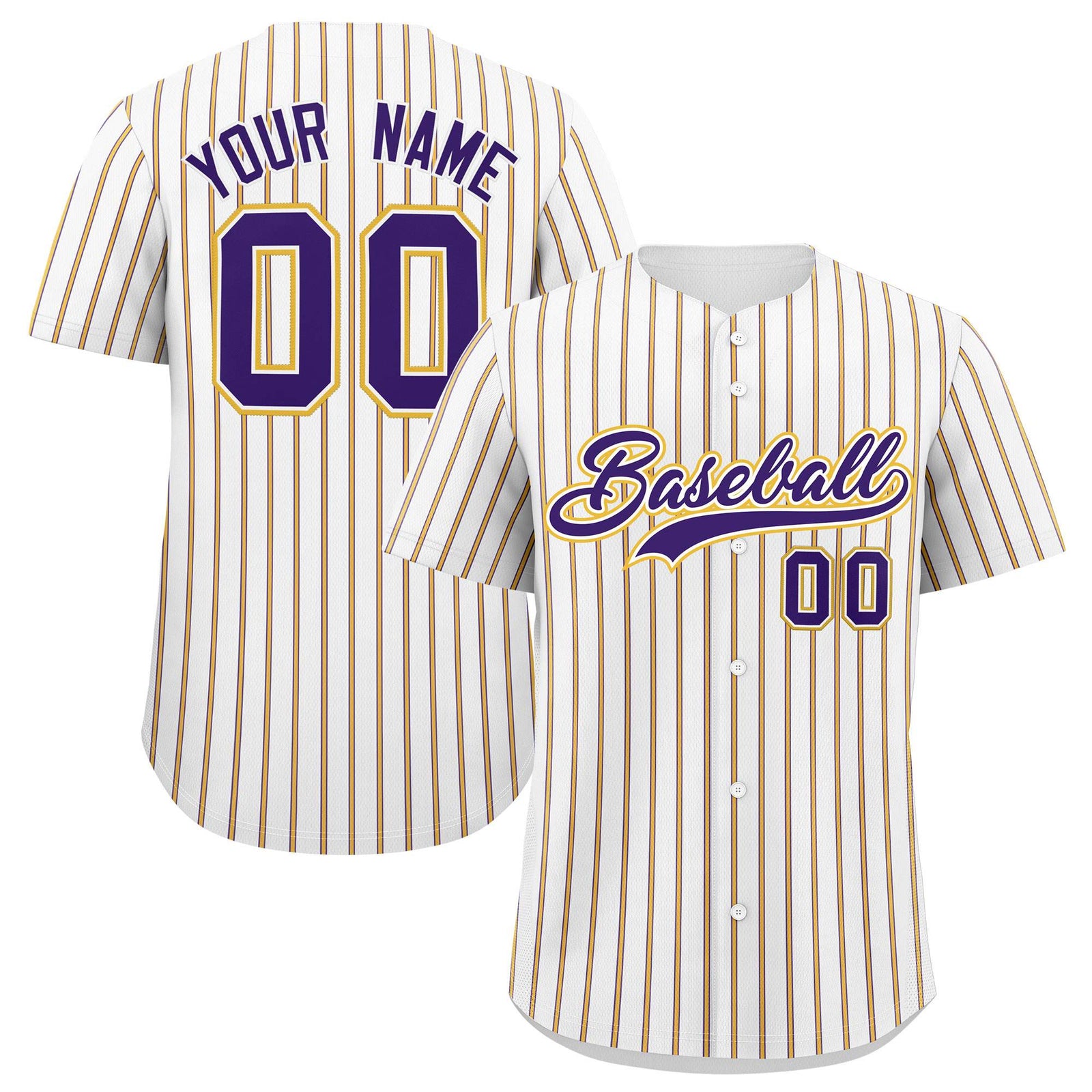 Custom White Purple Tricolor Stripe Fashion Authentic Baseball Jersey