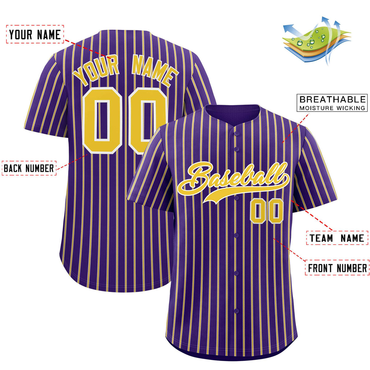 Custom Purple White Tricolor Stripe Fashion Authentic Baseball Jersey