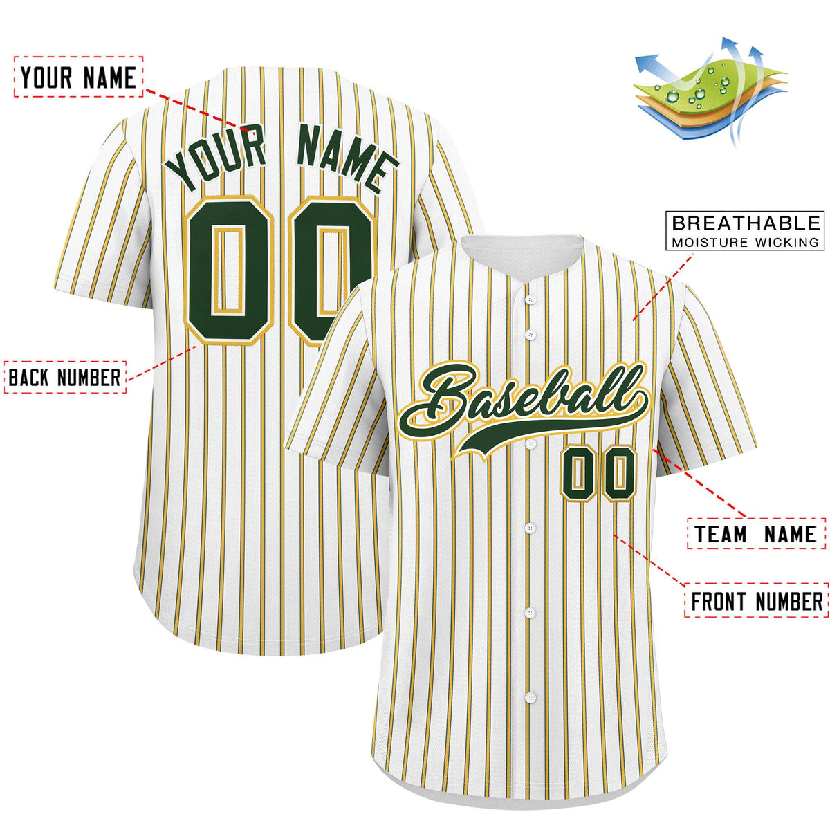 Custom White Green Tricolor Stripe Fashion Authentic Baseball Jersey