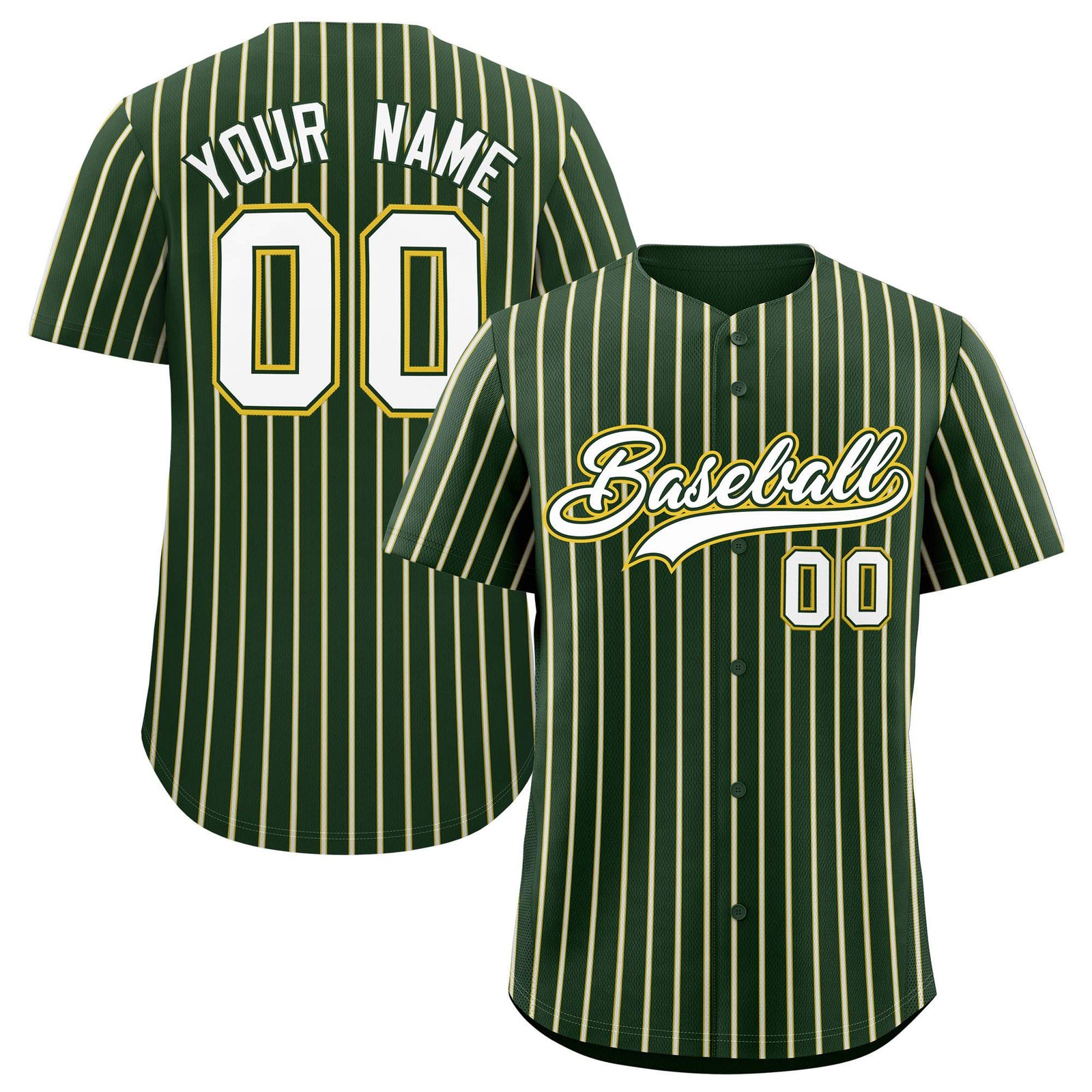 Custom Green Gold Tricolor Stripe Fashion Authentic Baseball Jersey